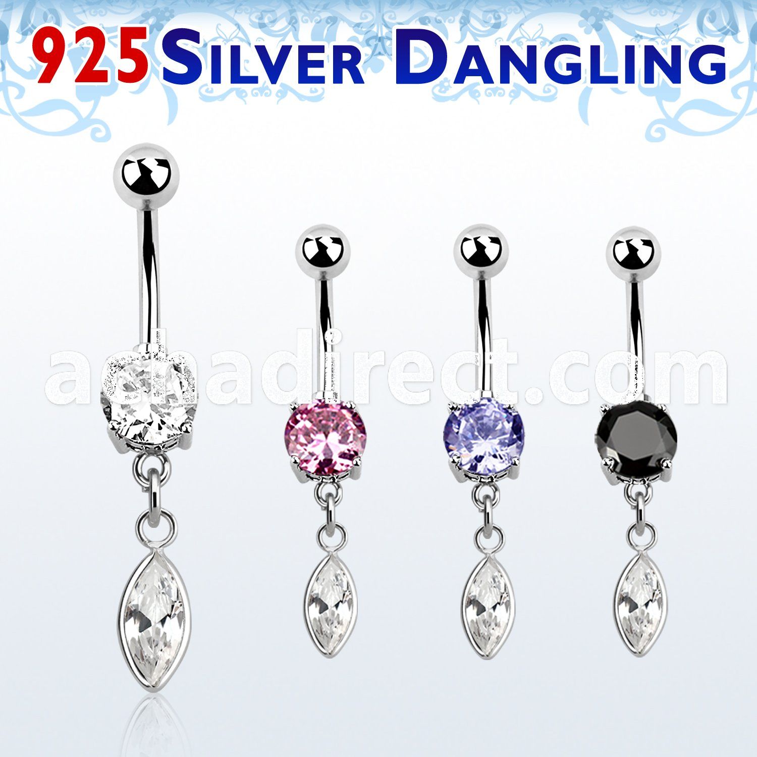 mcdvd29 steel belly banana w prong set cz marqui shaped cz