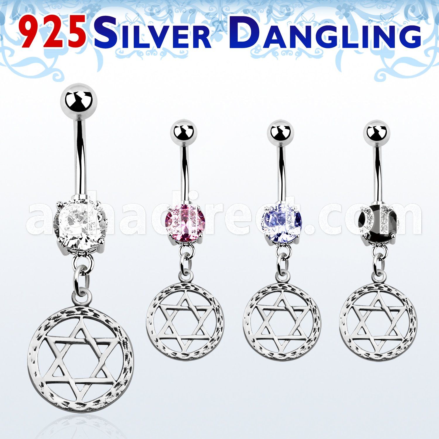 mcdvd6 belly banana w dangling silver david star symbol