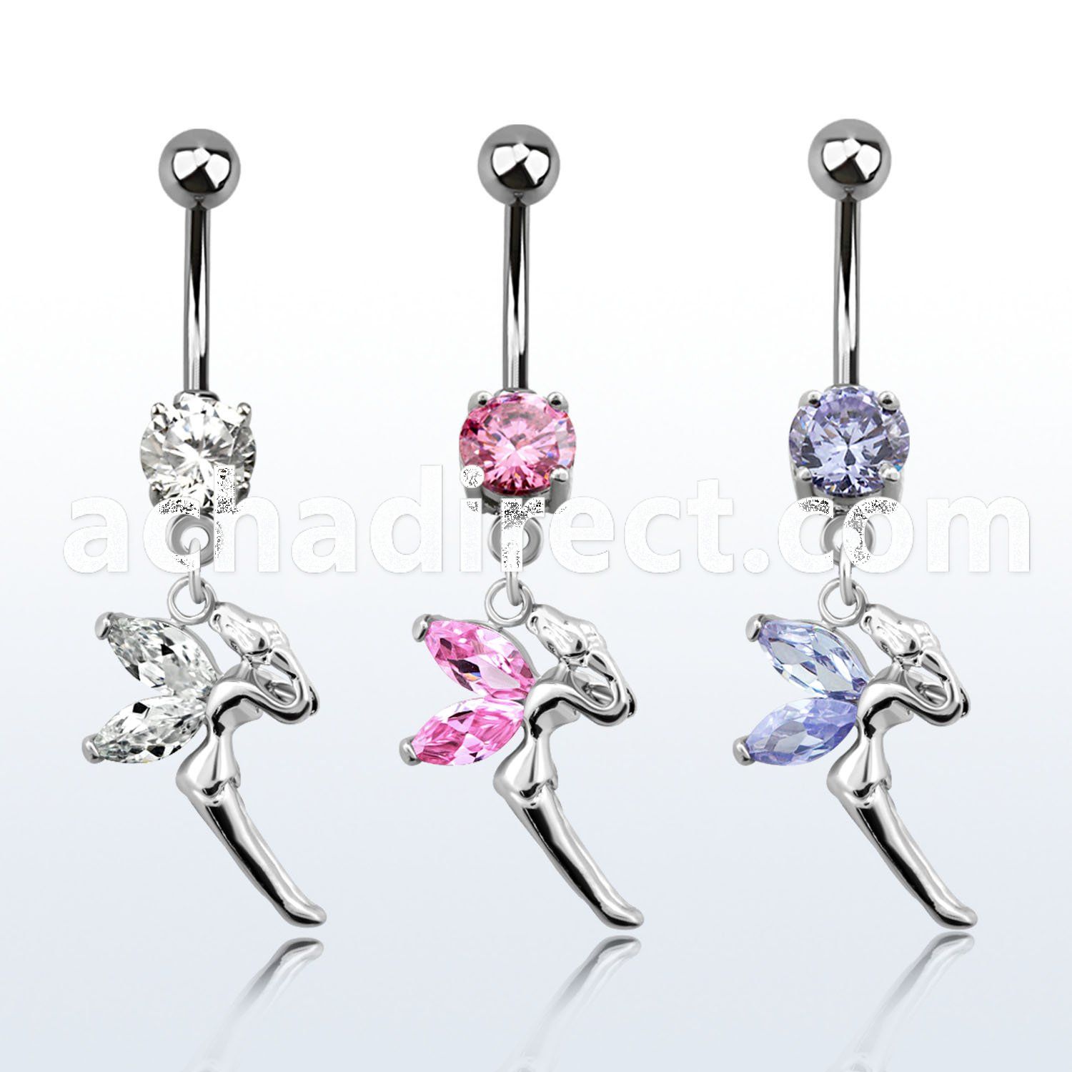 mcdz103 316l steel belly banana with prong cz fairy w cz wing