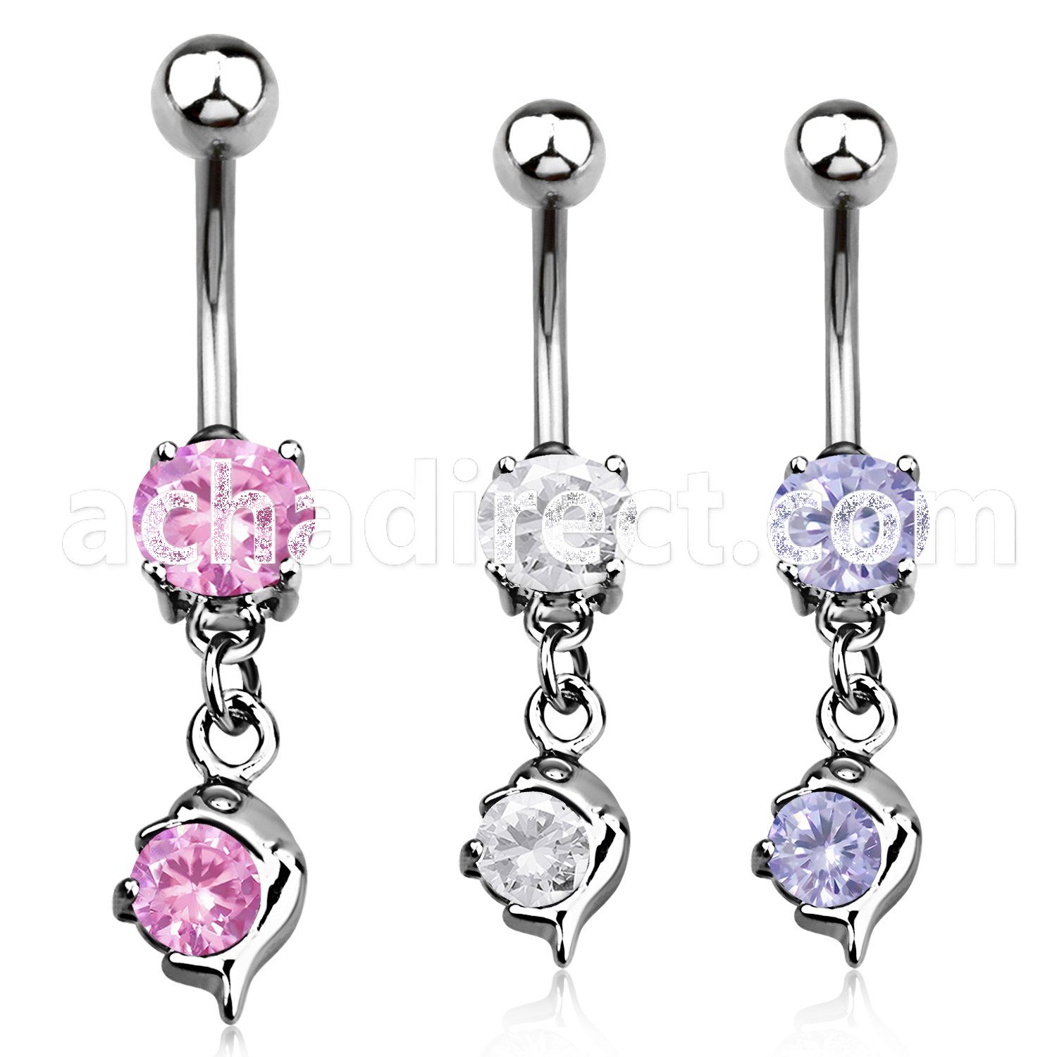 mcdz10 316l steel belly banana with prong cz small cz dolphin