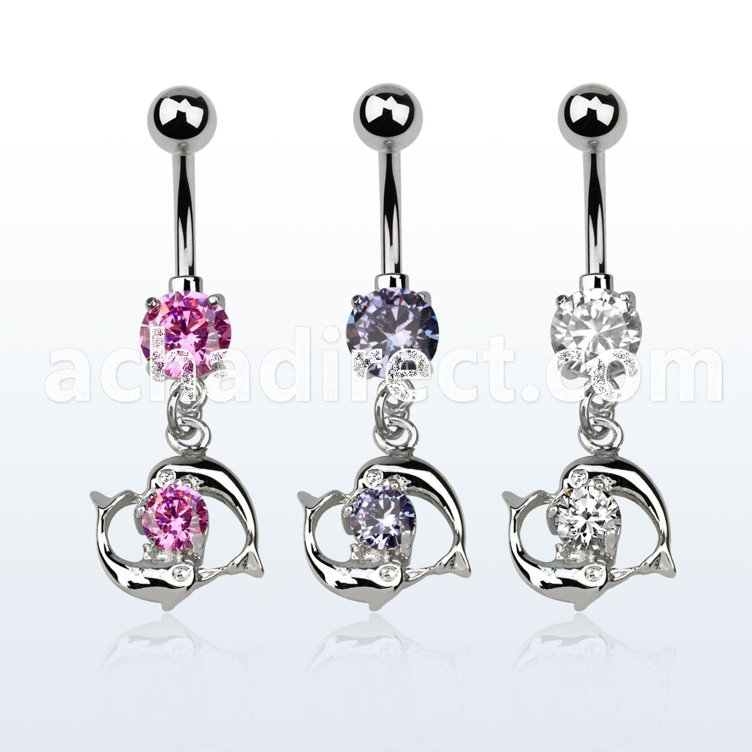 mcdz15 316l steel belly banana w prong cz cz w dolphin couple