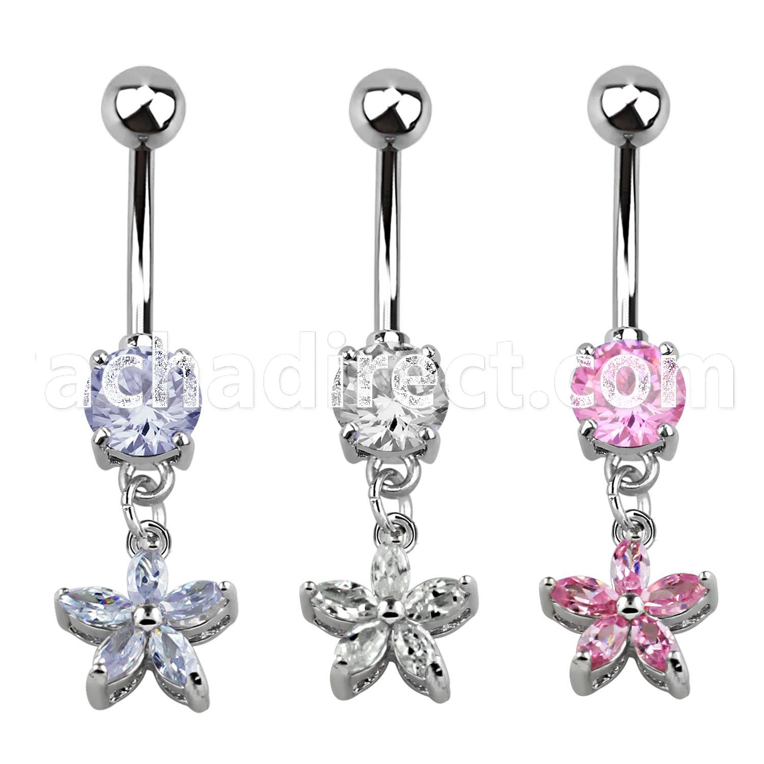 mcdz319 belly banana w prong set cz stone a dangling cz flower