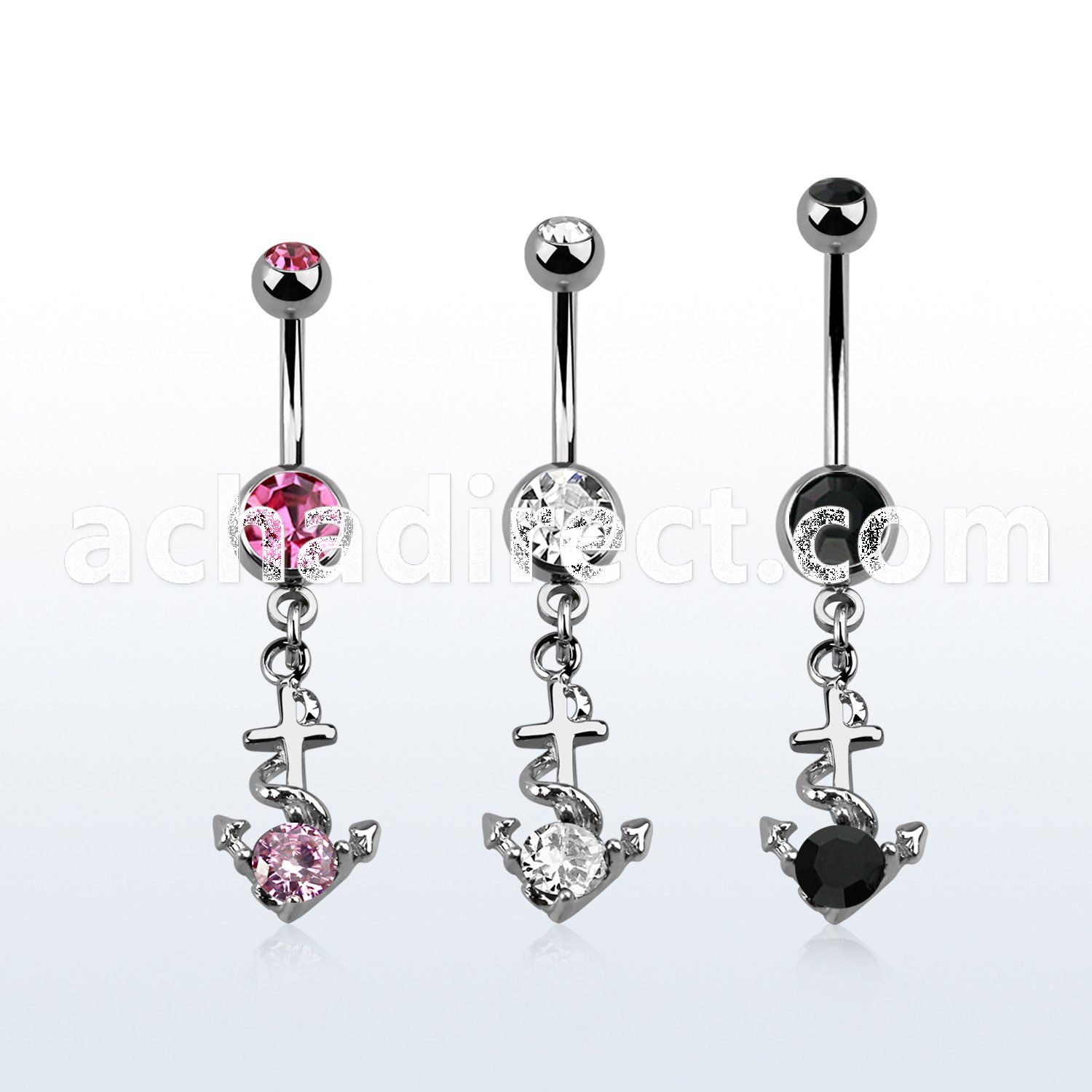 mcdz371b 316l steel belly banana with 2 bezel ball anchor w cz