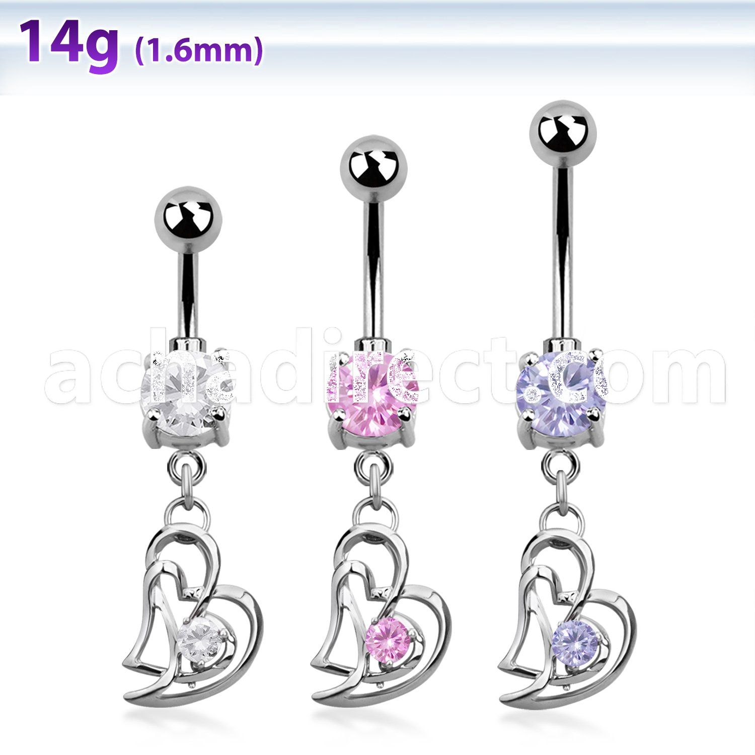 mcdz373 316l banana with bezel 2 ball 2 hearts w round cz