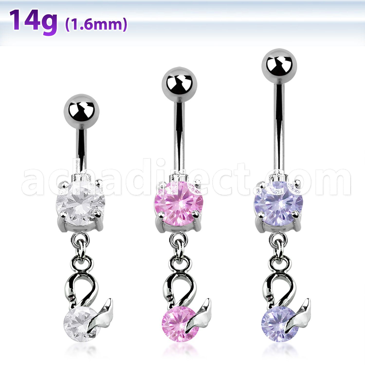 mcdz376 316l steel belly banana w 2 bezel swan w round cz