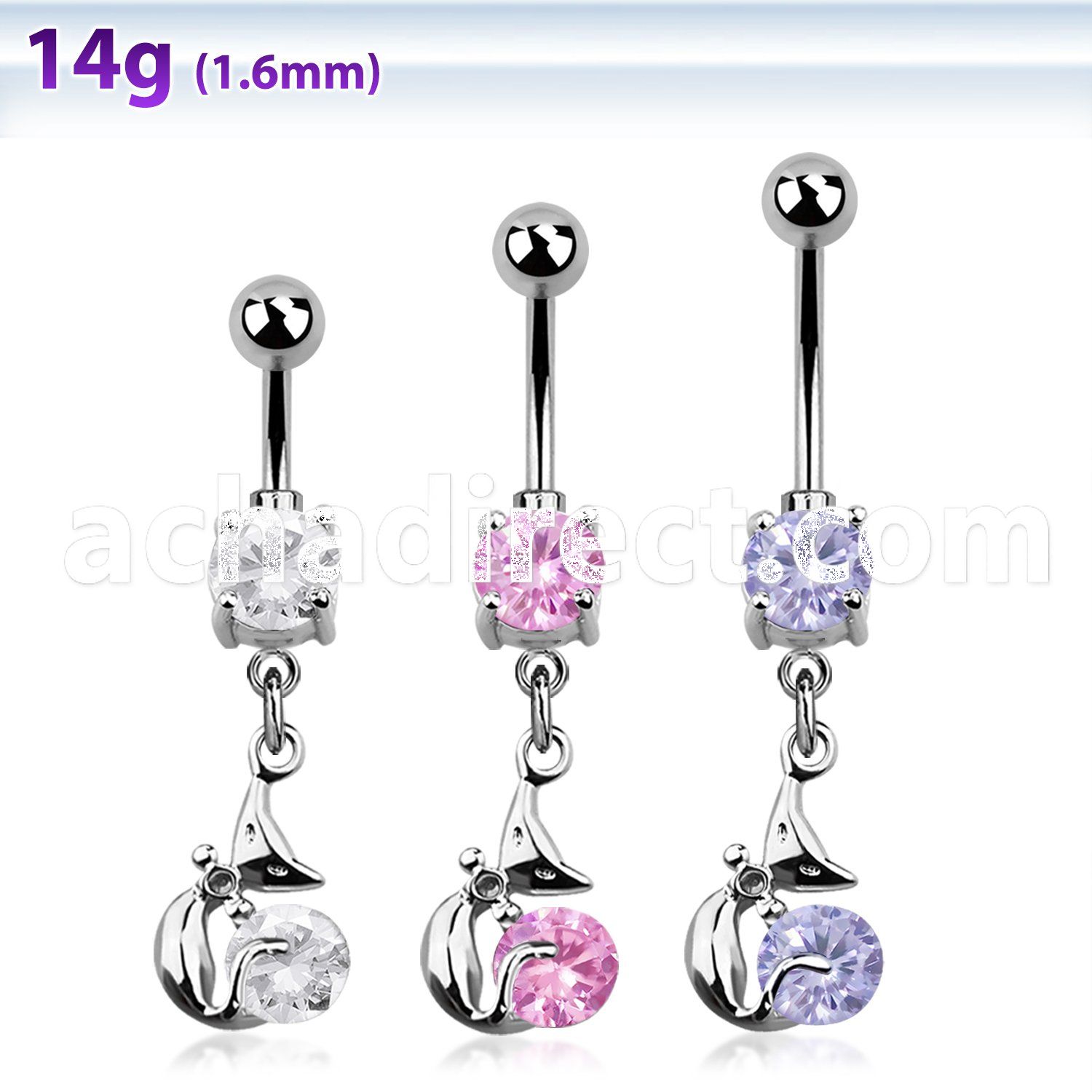 mcdz378 316l steel belly banana w 2 bezel ladycat w round cz