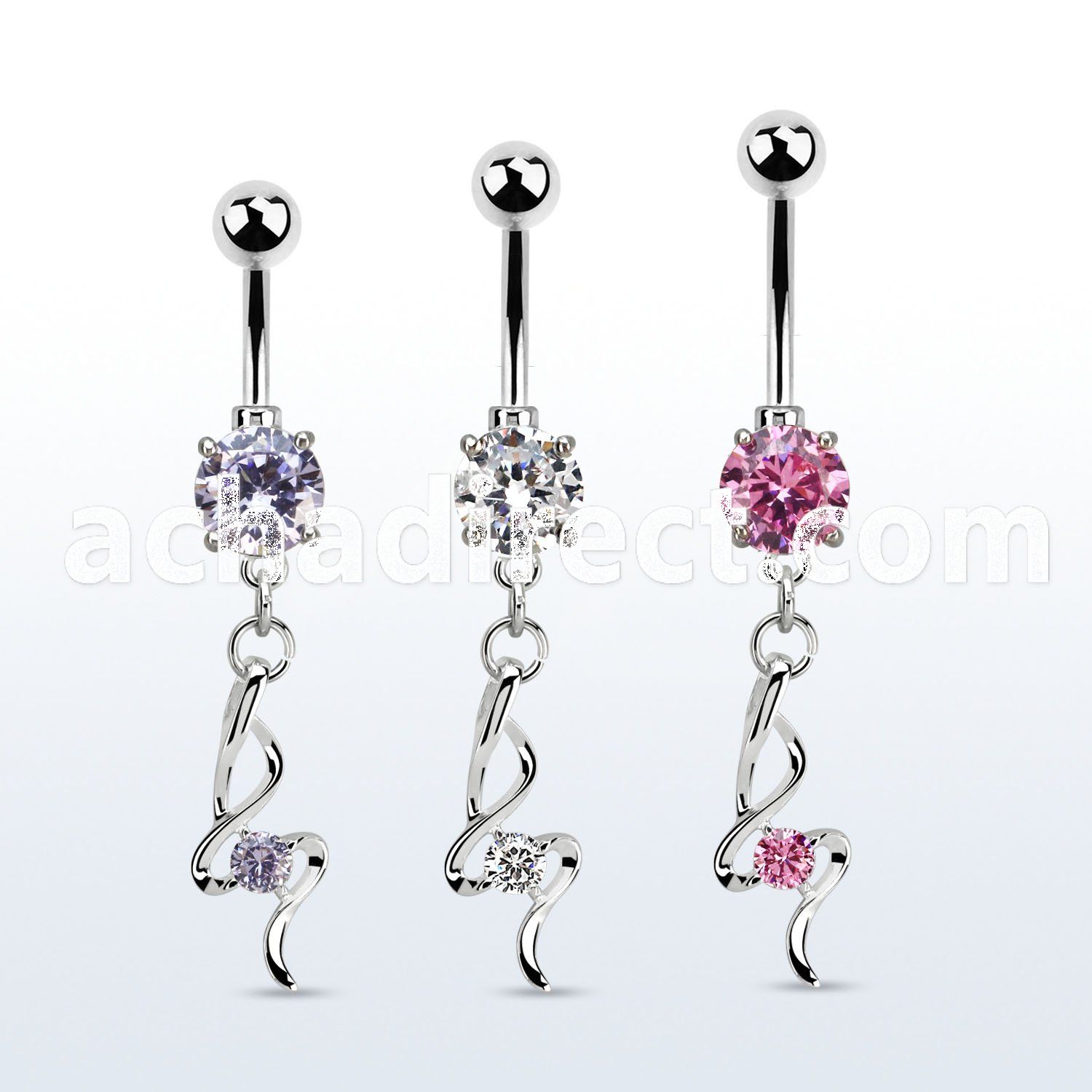 mcdz410 steel belly banana w fancy dangling small prong set cz 