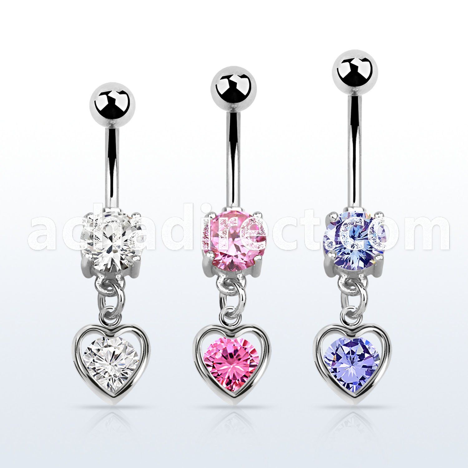 mcdz419 steel belly banana w dangling heart shape w round cz