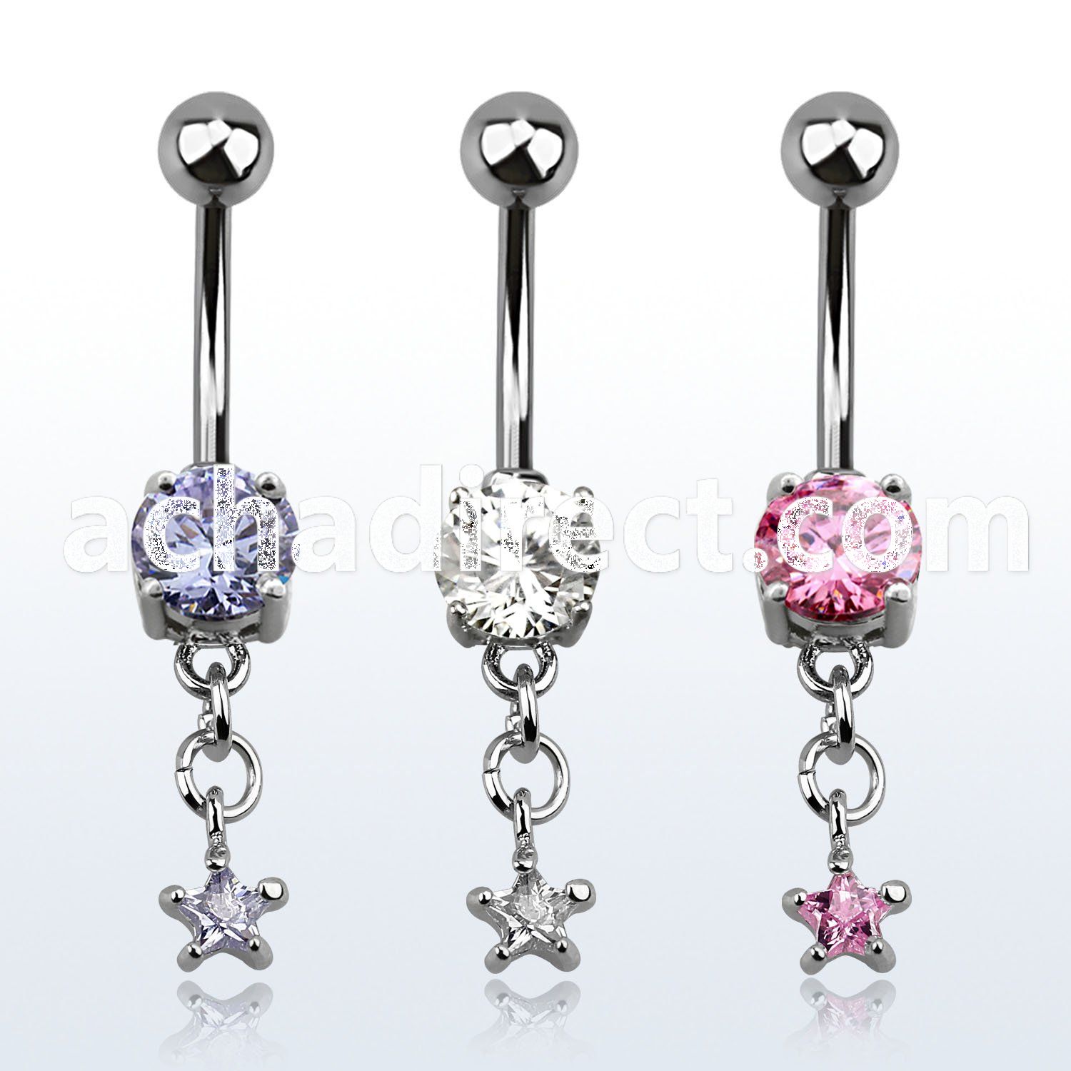 mcdz585 belly banana w a dangling prong set star shaped cz