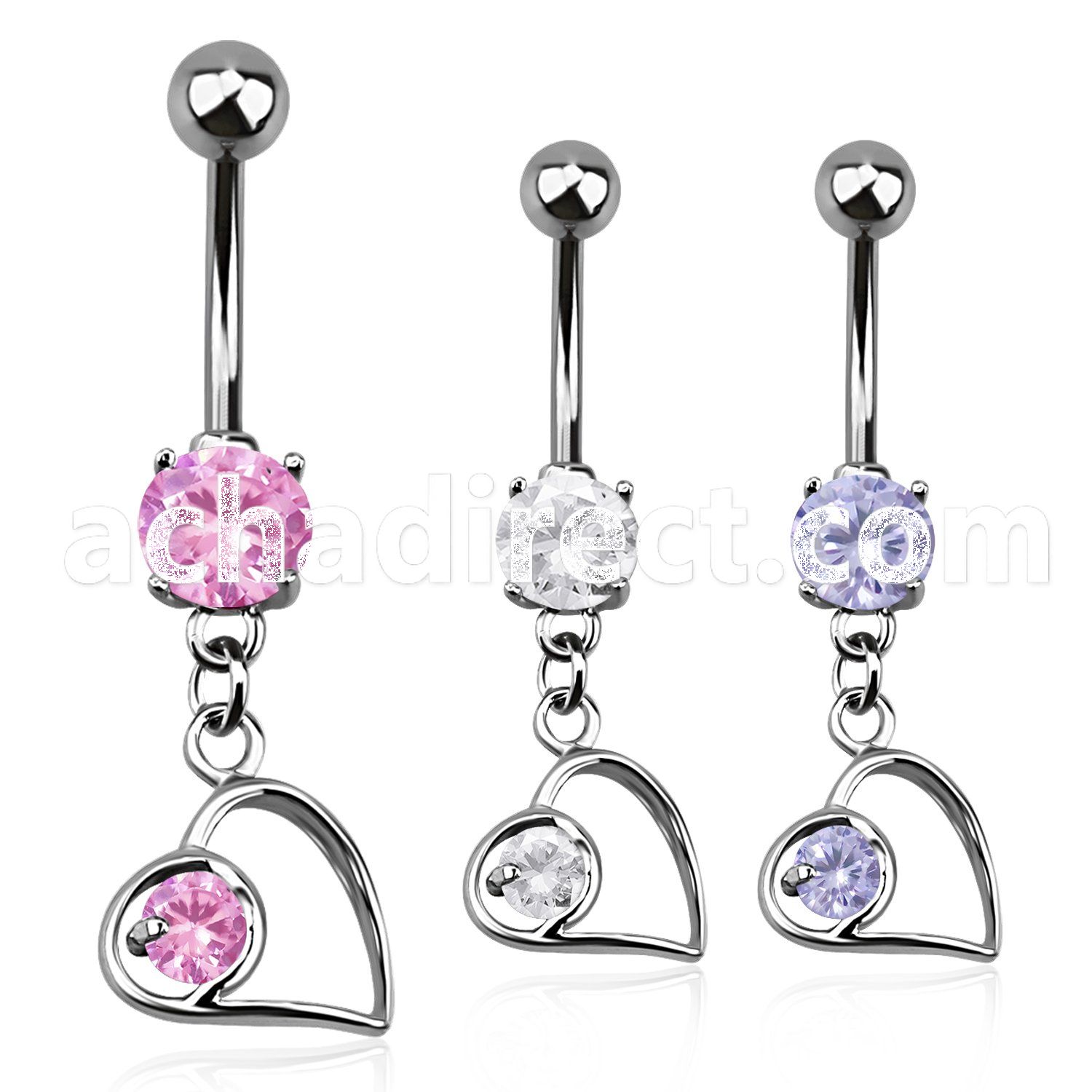 mcdz66 316l steel belly banana w 8mm prong cz lying heart