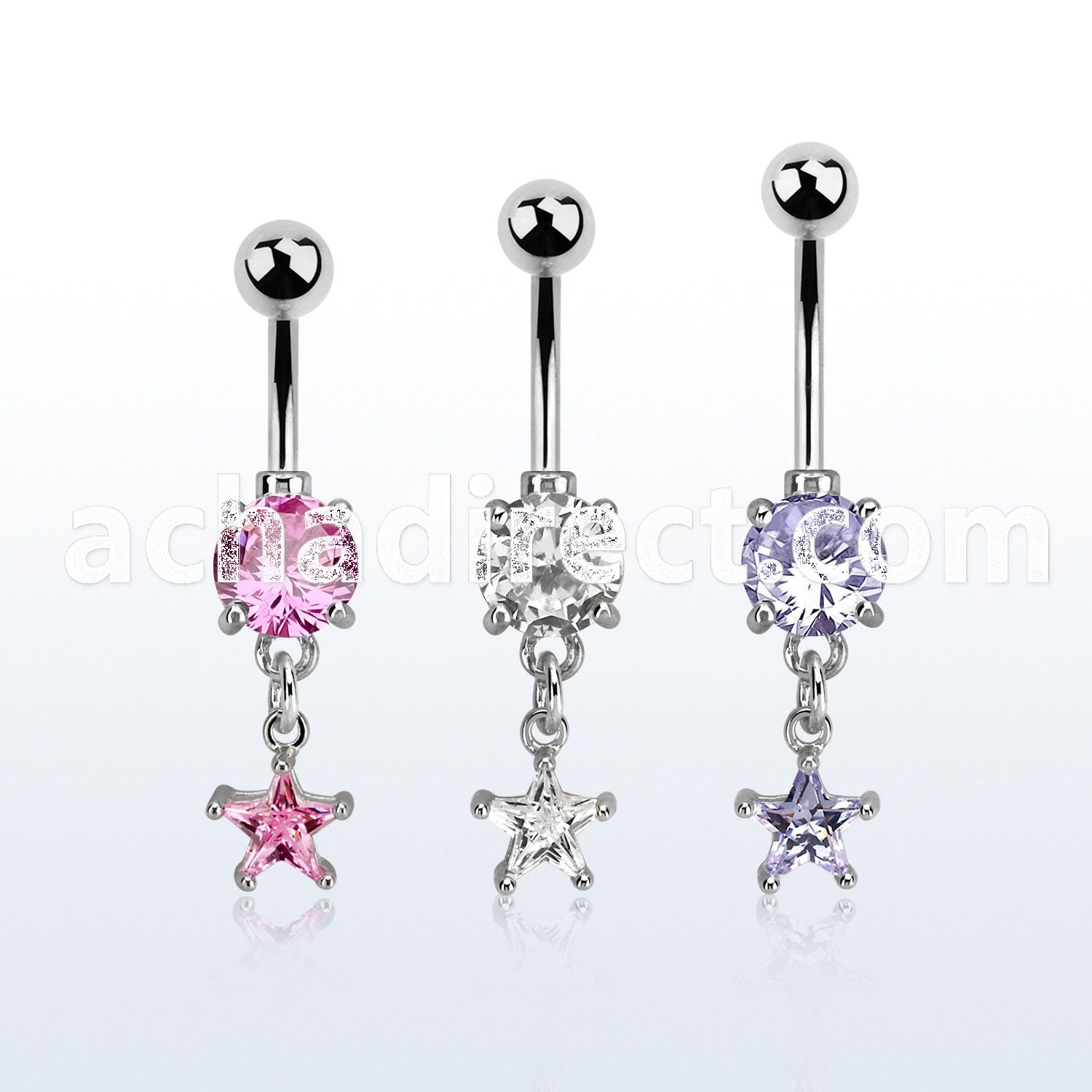 mcdzs6 steel belly banana w dangling prong set star shaped cz 