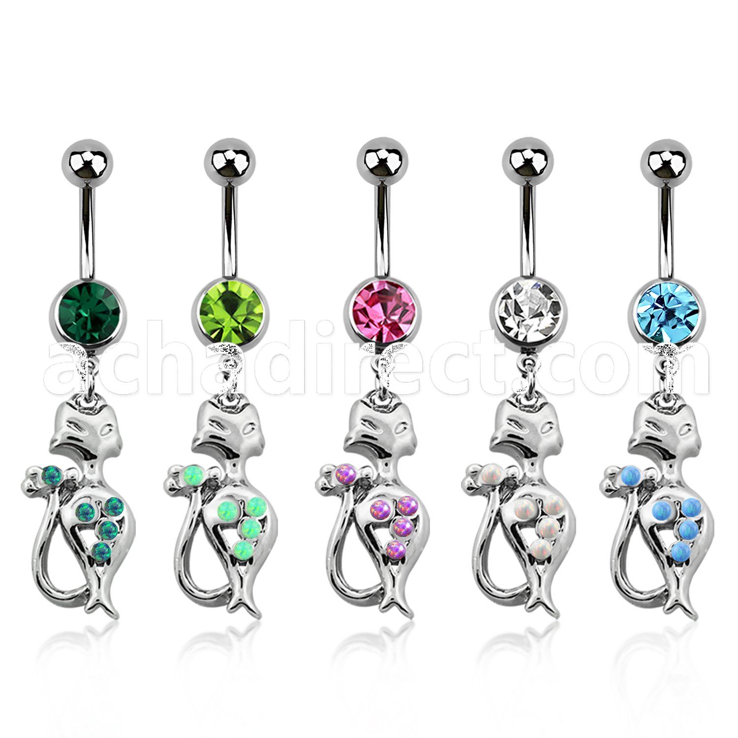 mcop475 steel belly banana w dangling lady cat w synthetic opals