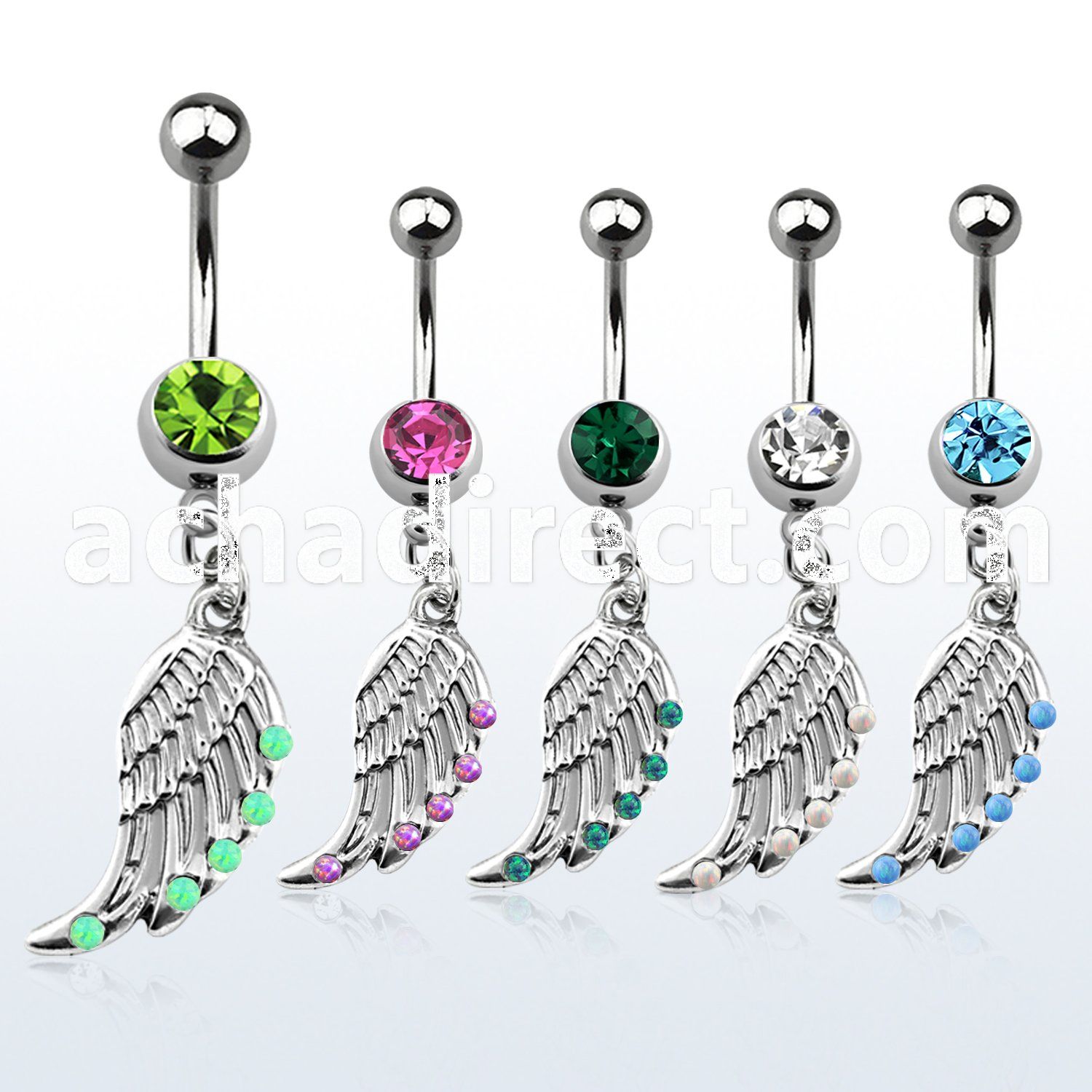 mcop568 steel belly banana w bird wing design w synthetic opals