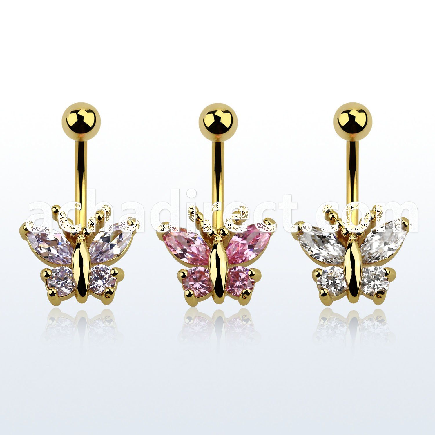 mdgz321 gold anodized belly banana w a crystal studded butterfly