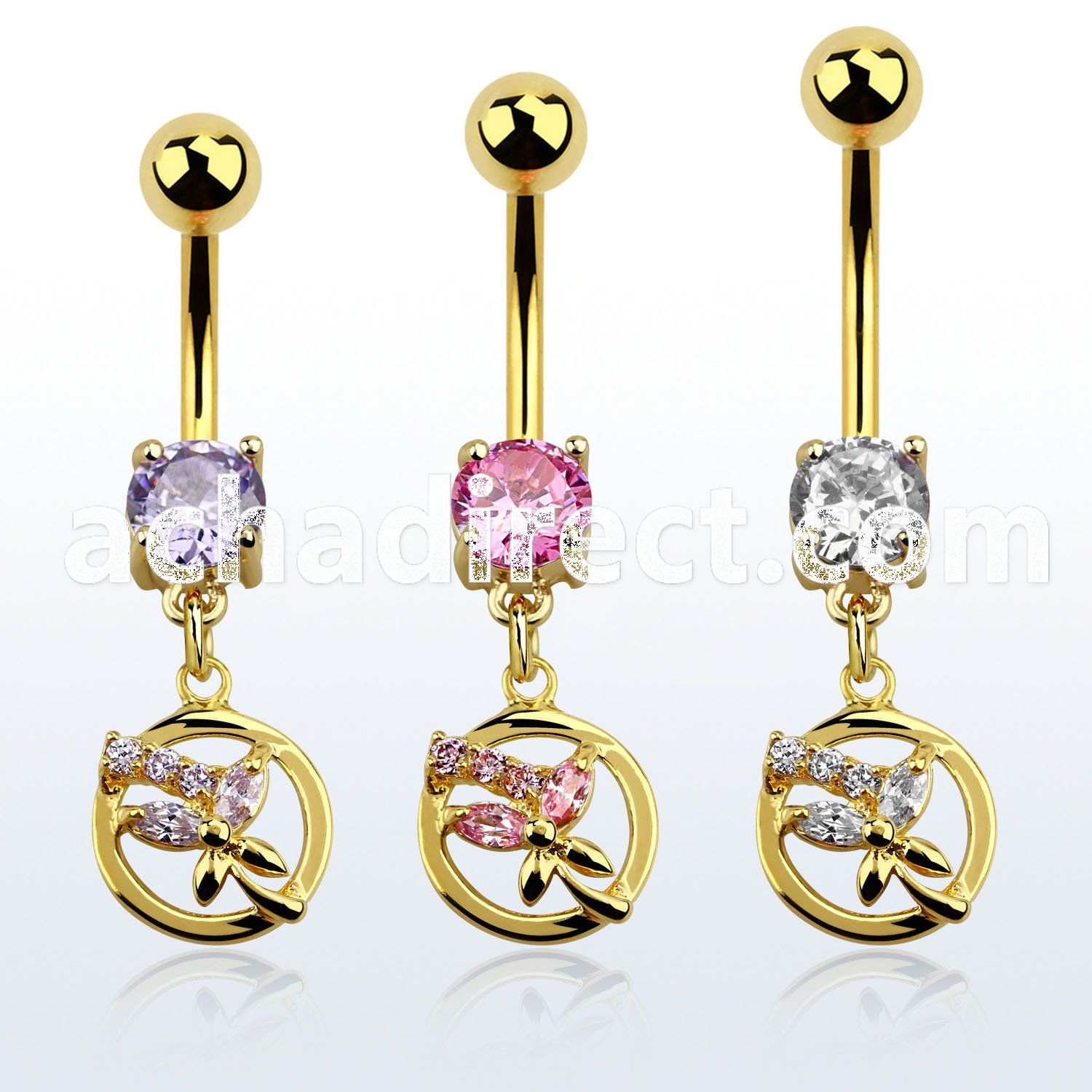 mdgz520 gold anodized belly banana w a dangling butterfly