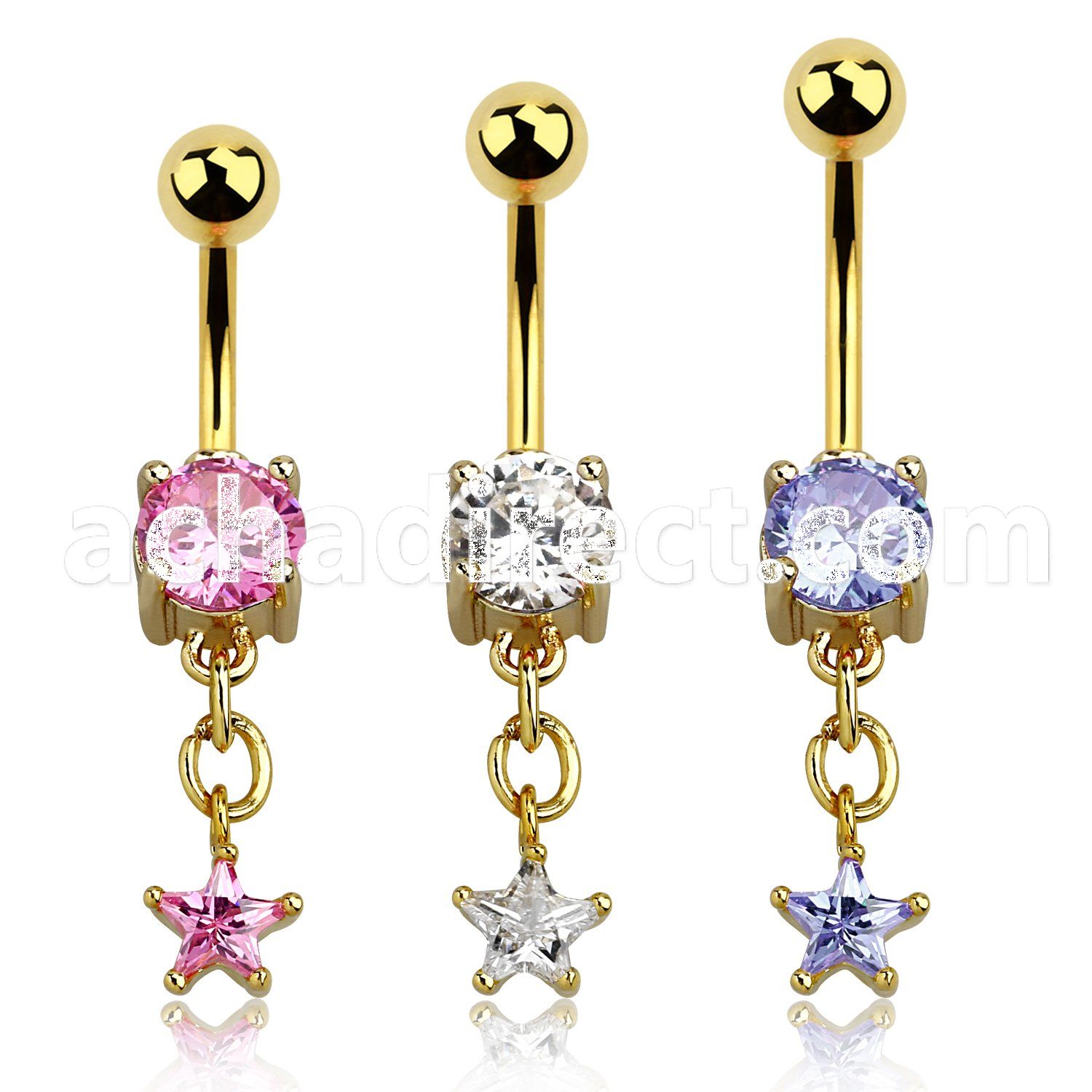 mdgz523 gold anodized belly banana w a star shaped cz stone