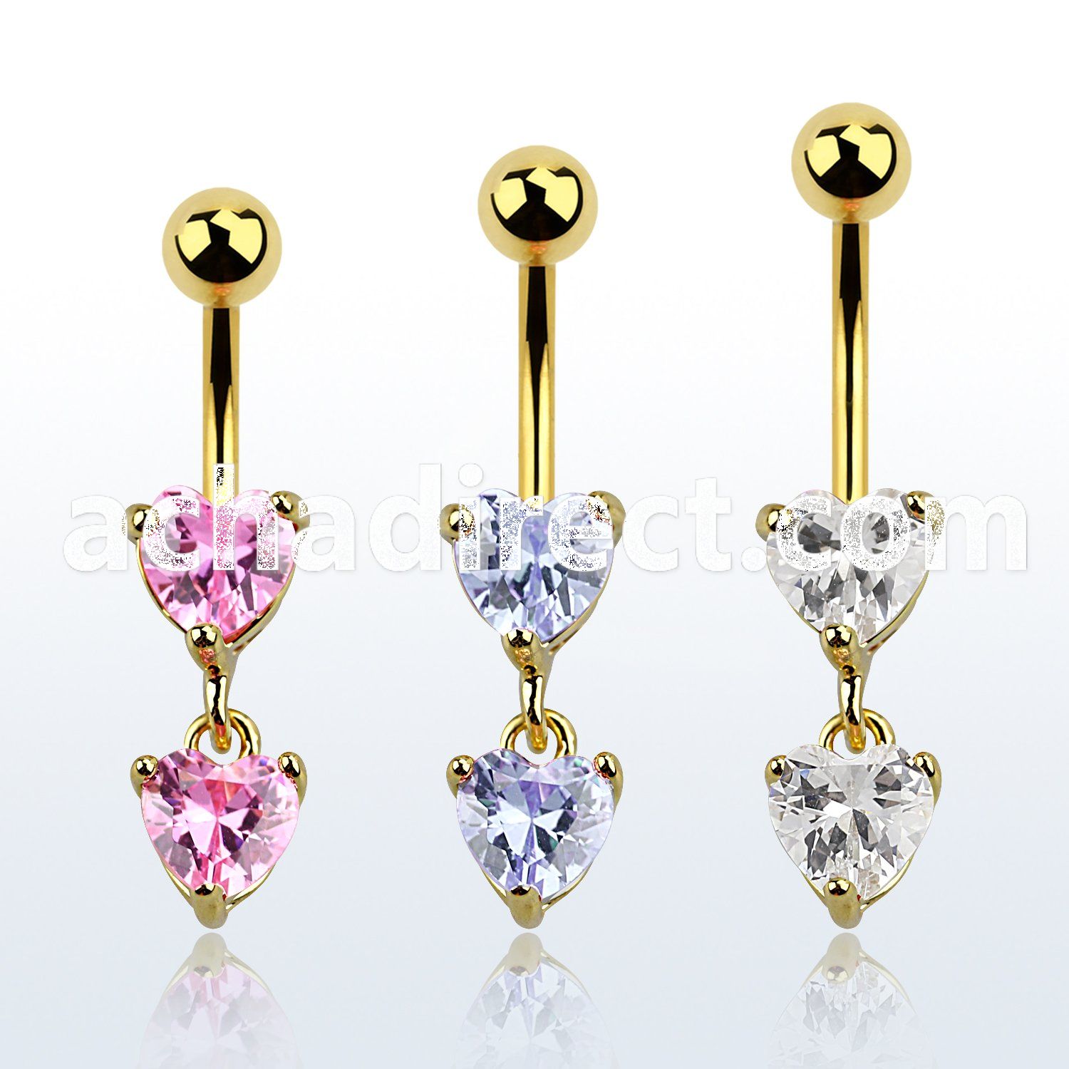 mdgz528 gold anodized belly banana w a heart shaped cz stone