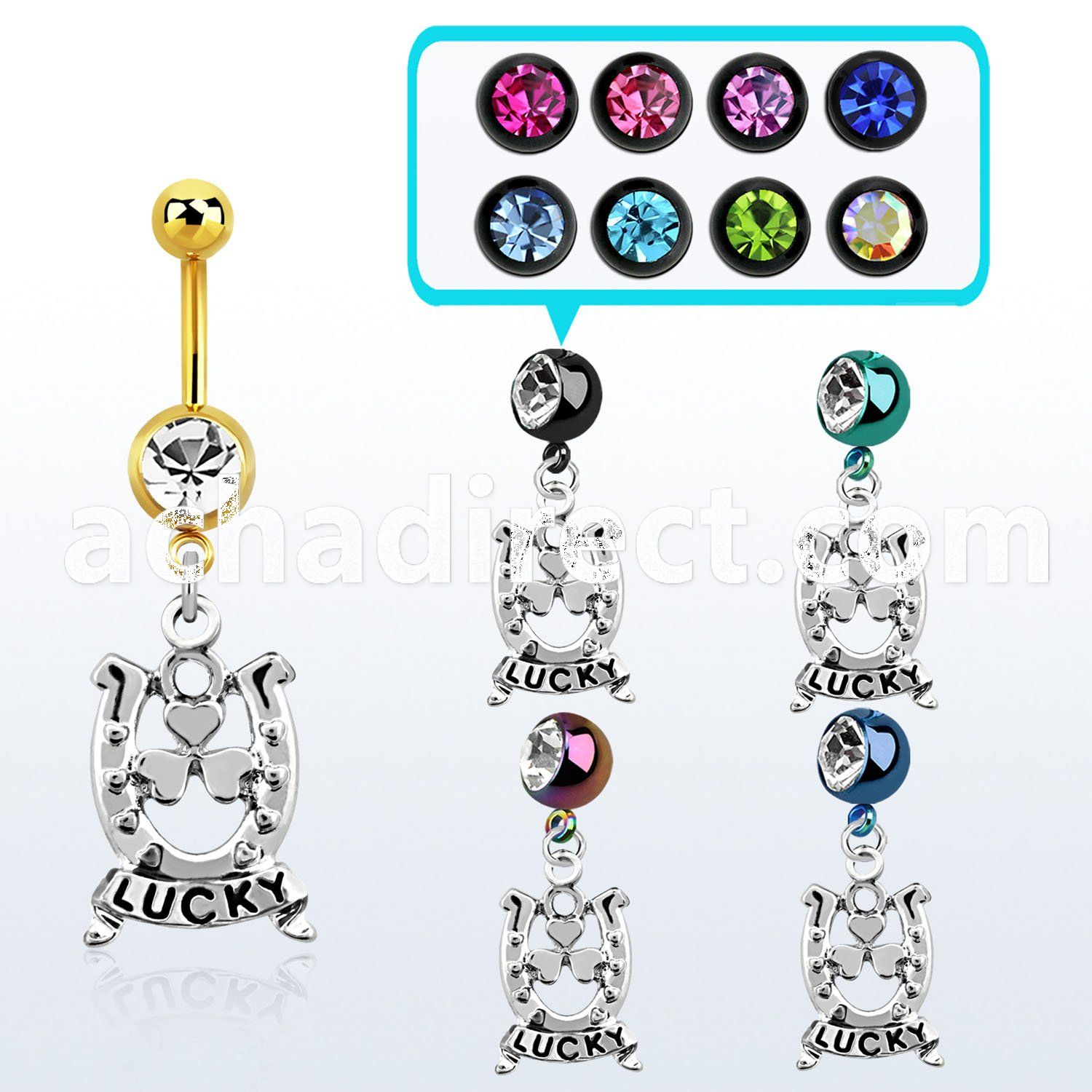 mdk572 pvd 316l steel belly banana w dangling horseshoe w lucky