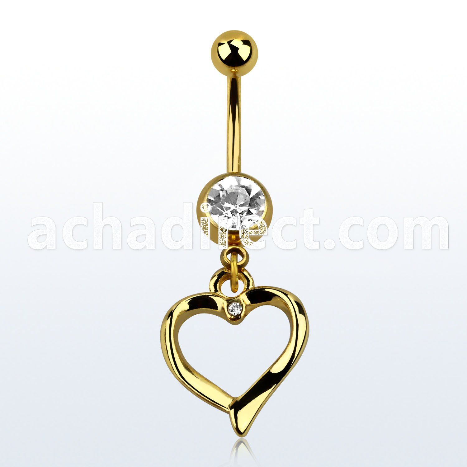 mdk666 pvd 316l steel belly banana w dangling heart w crystal