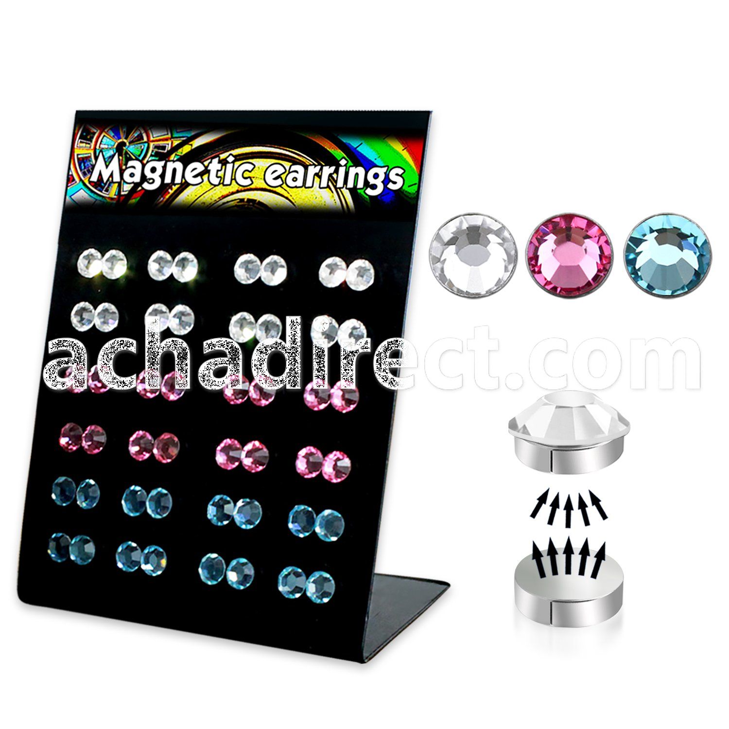mg84 board of 6mm round crystal magnetic earrings in colors