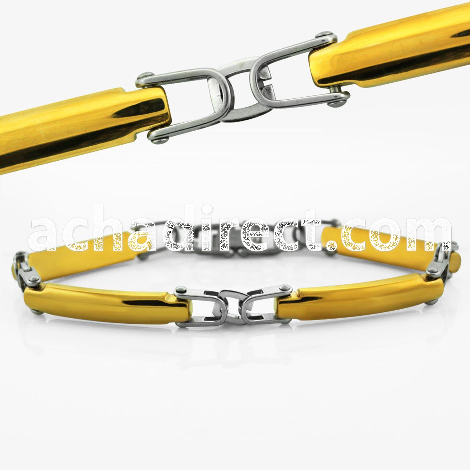 mgb25 gold stainless steel bracelet with matte polished links