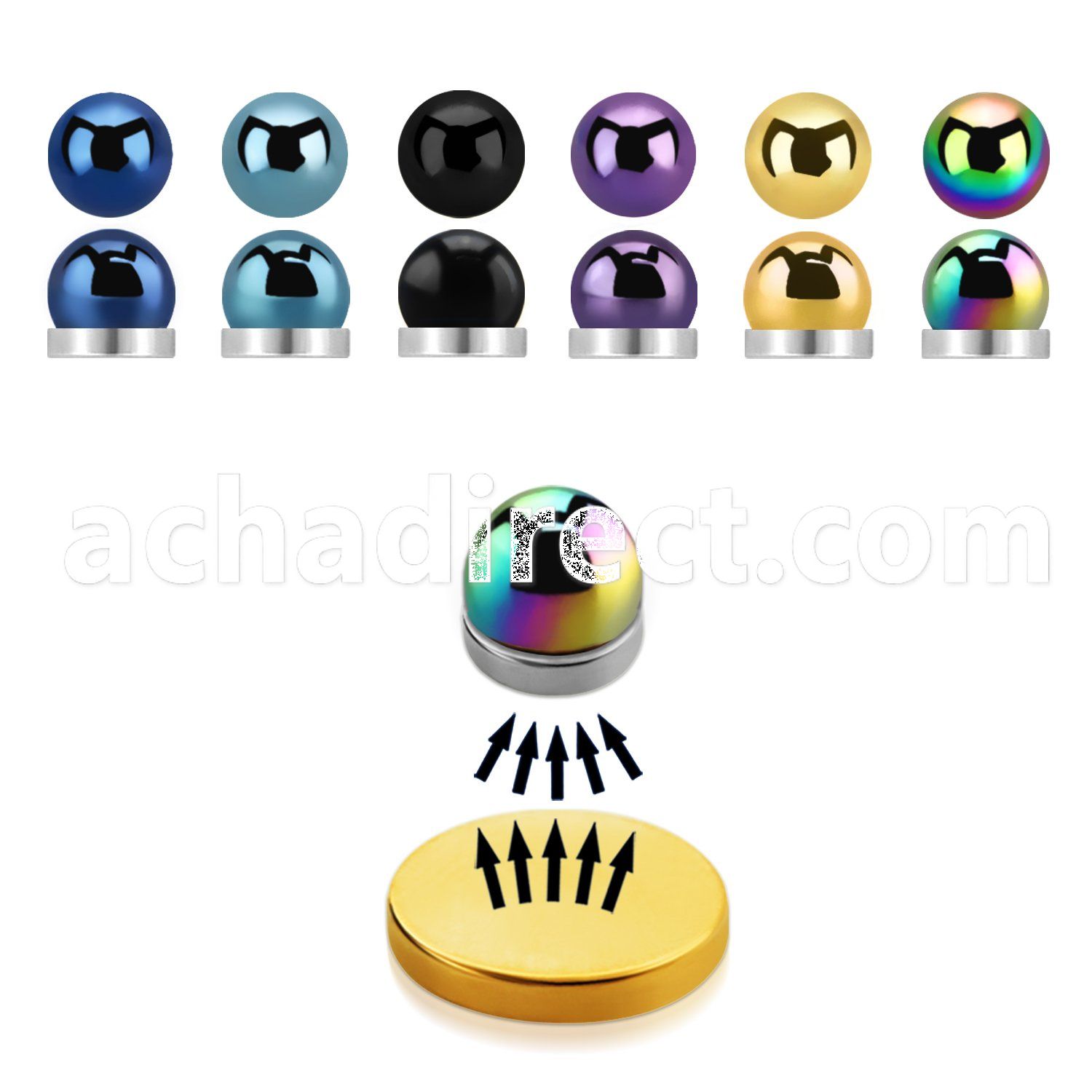 mghtb anodized 316l steel halfball magna stud w magnet backing