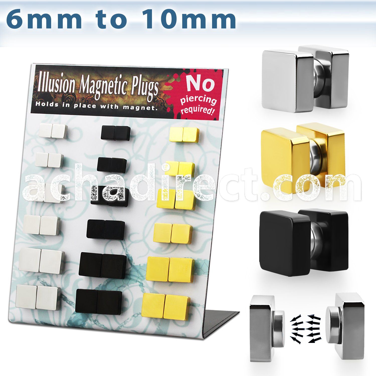 mgmpr18 display w square high polished steel magnetic fake plugs