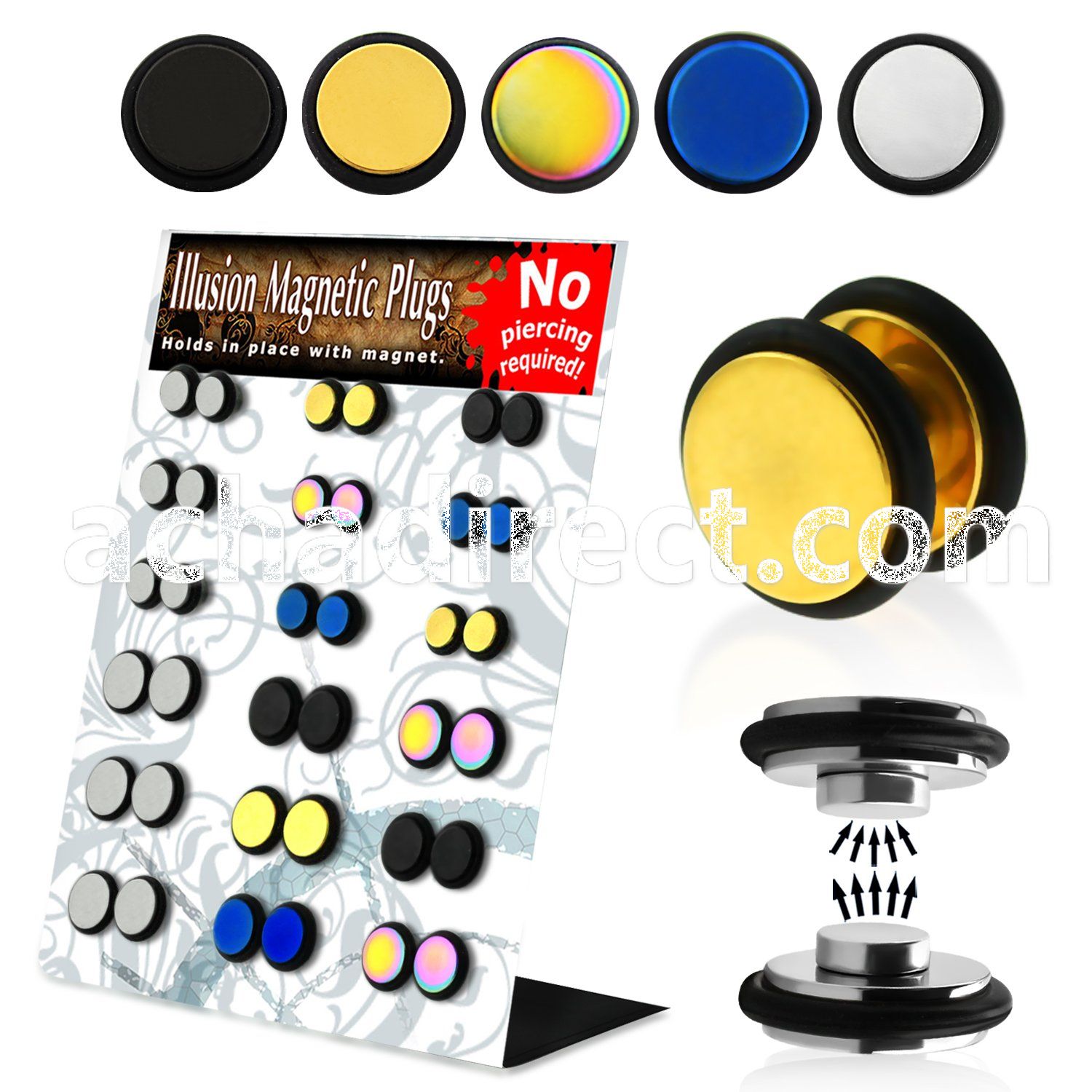 mgmpr3b display of steel anodized steel magnetic fake plugs