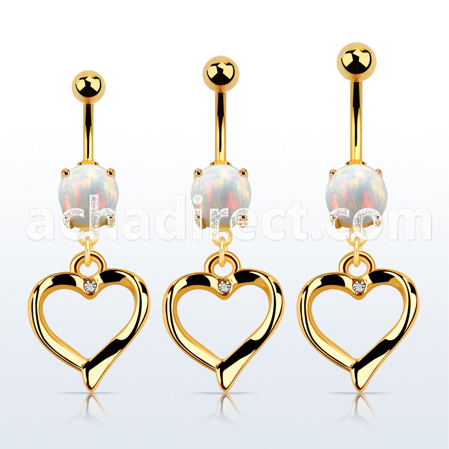 mgo666 gold steel belly banana w opal  heart shape w crystals