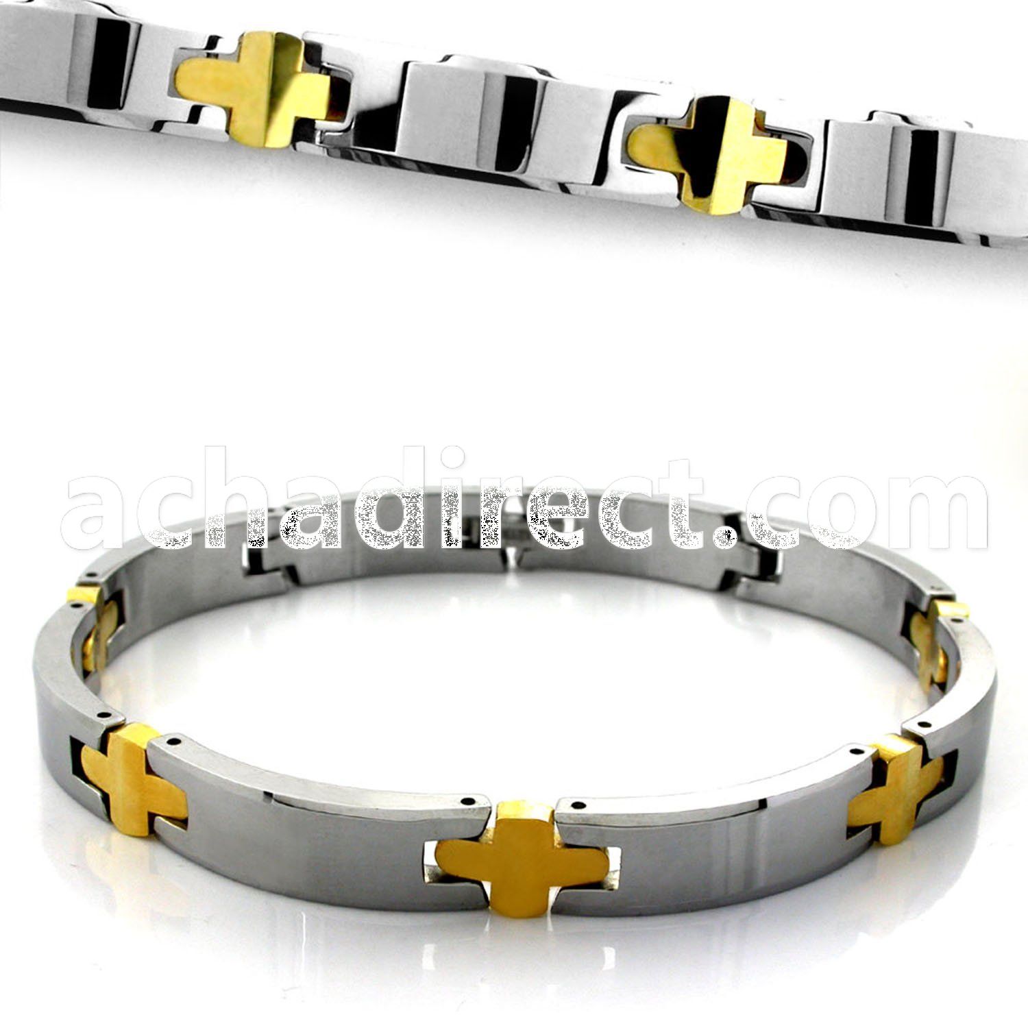 mgub6 high polished tungsten bracelet with gold links