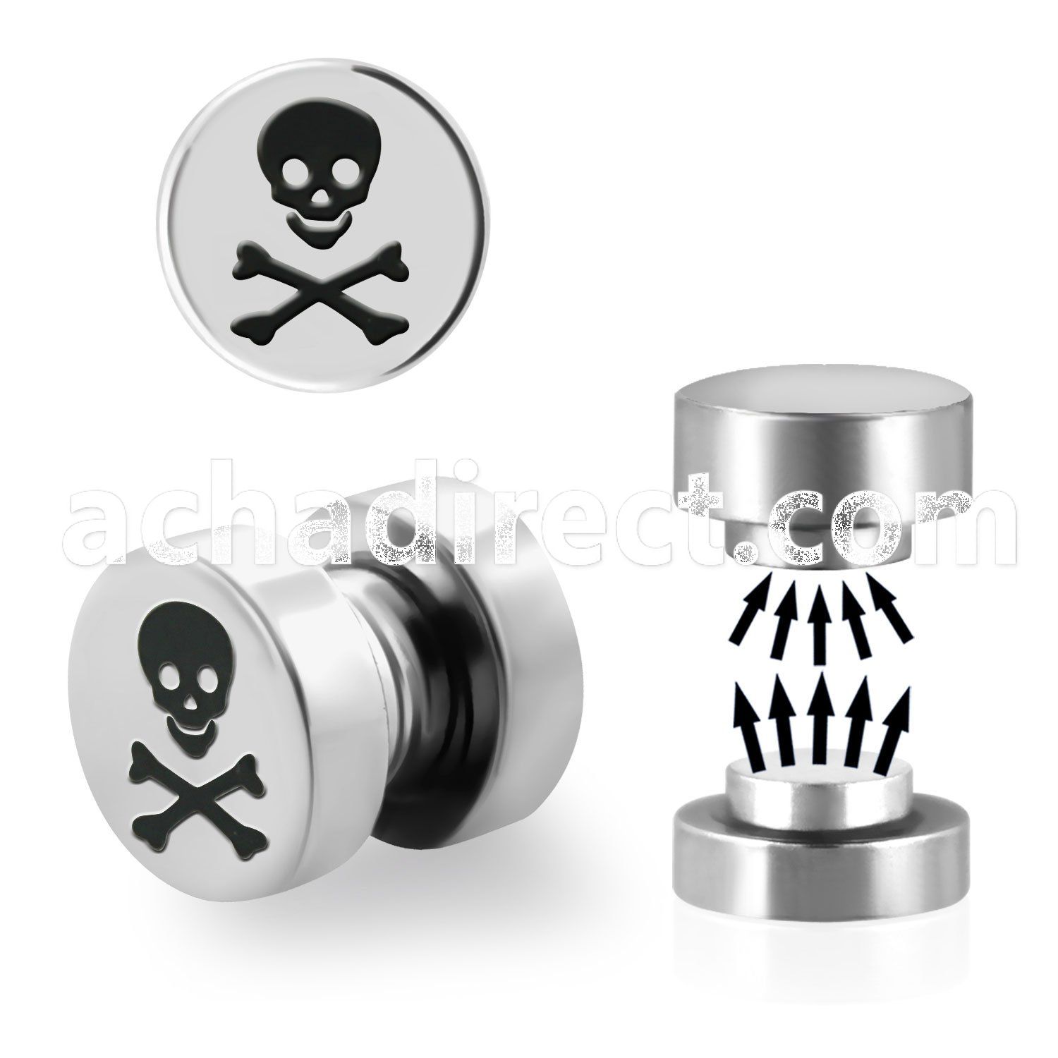 mip7 316l steel magnetic fake plug with skull bones logo