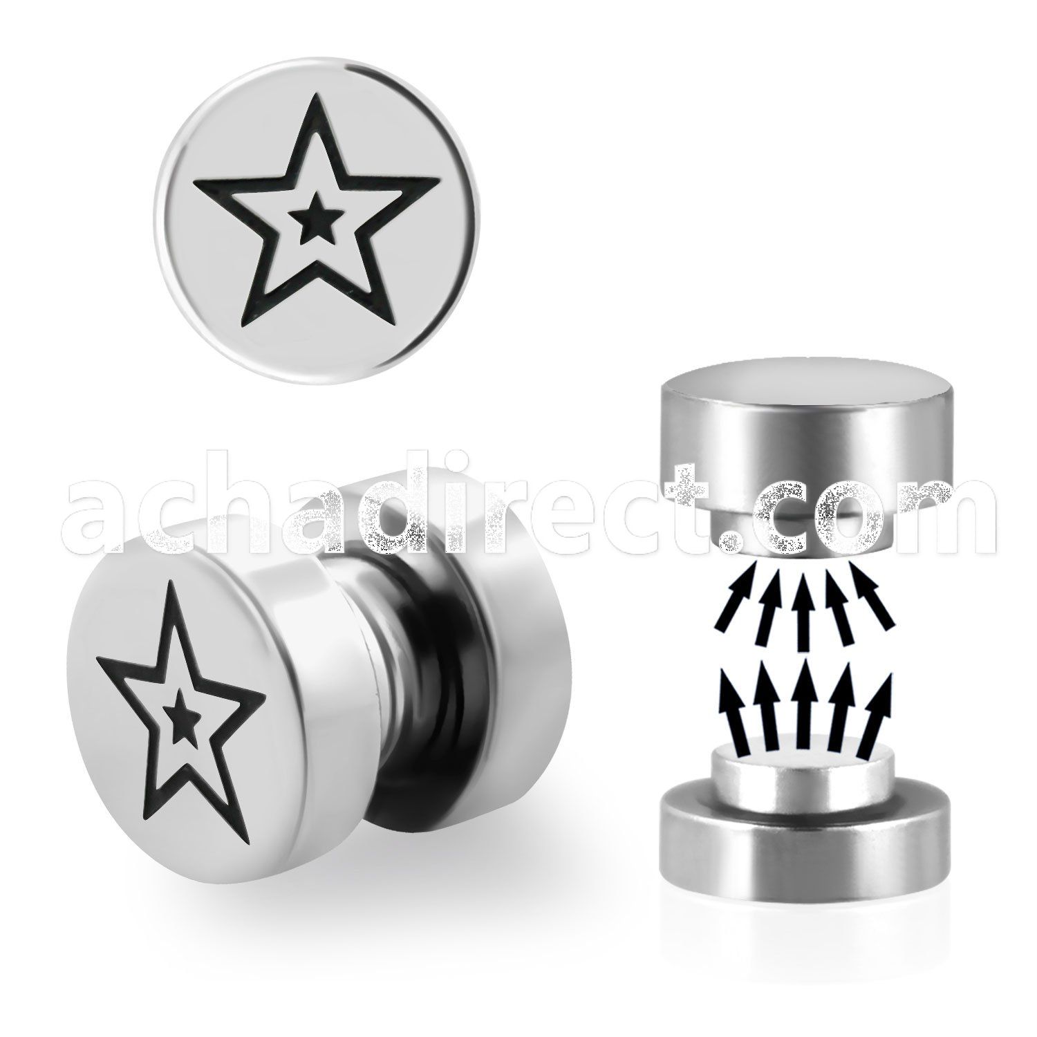mip8 316l steel magnetic fake plug with star logo