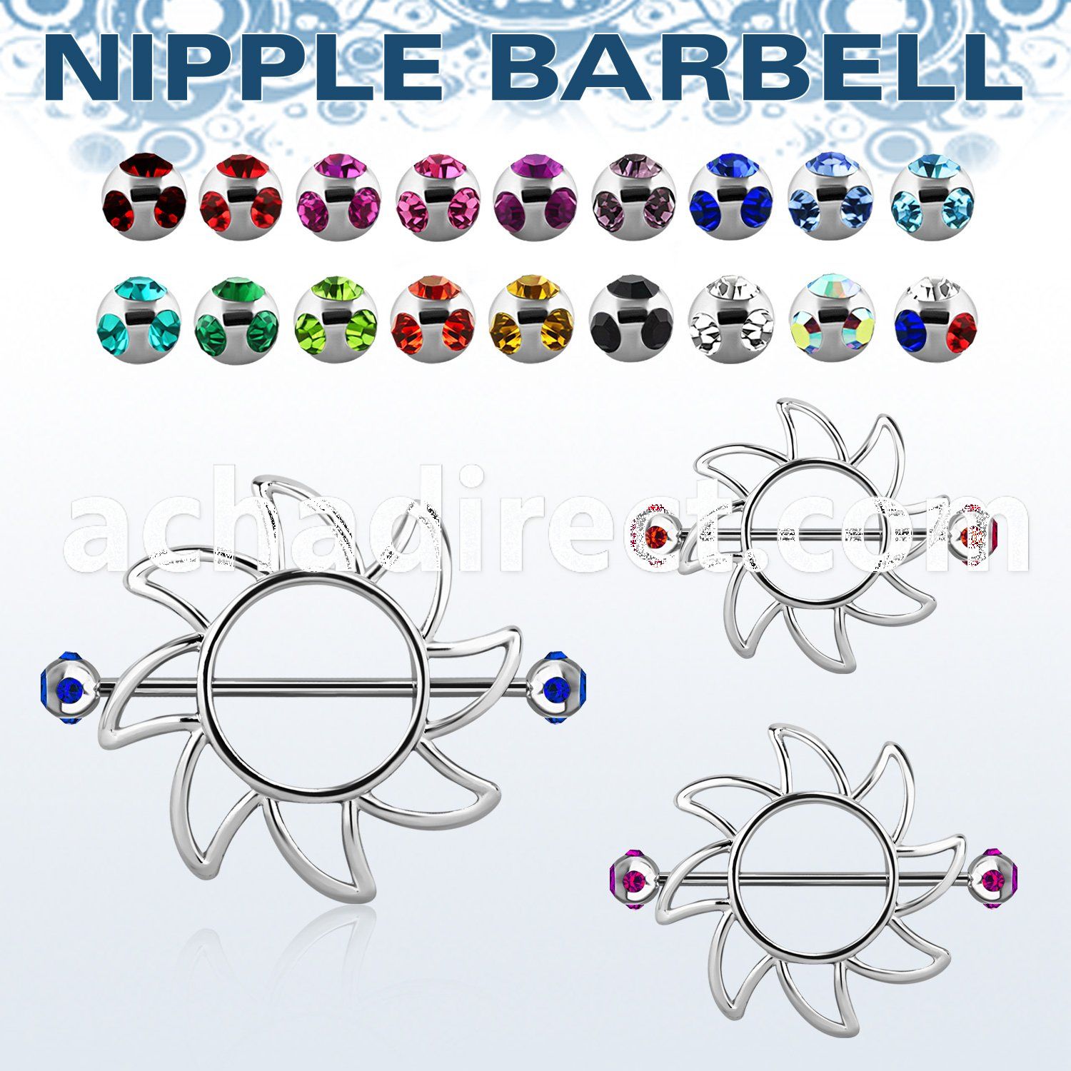 mjnp103 nipple shield w 316l steel barbell w multi jewel balls