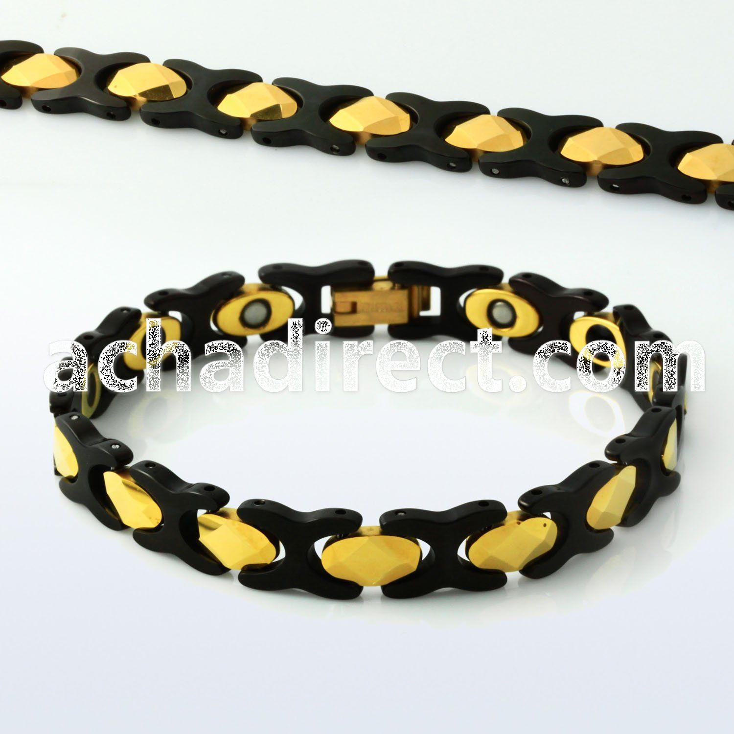 mkgub2 black tungsten h link bracelet w oval gold hinge links