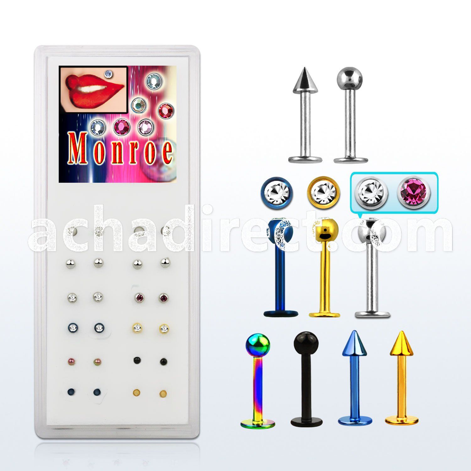 mlbx box polished anodized steel monroe labrets w tops