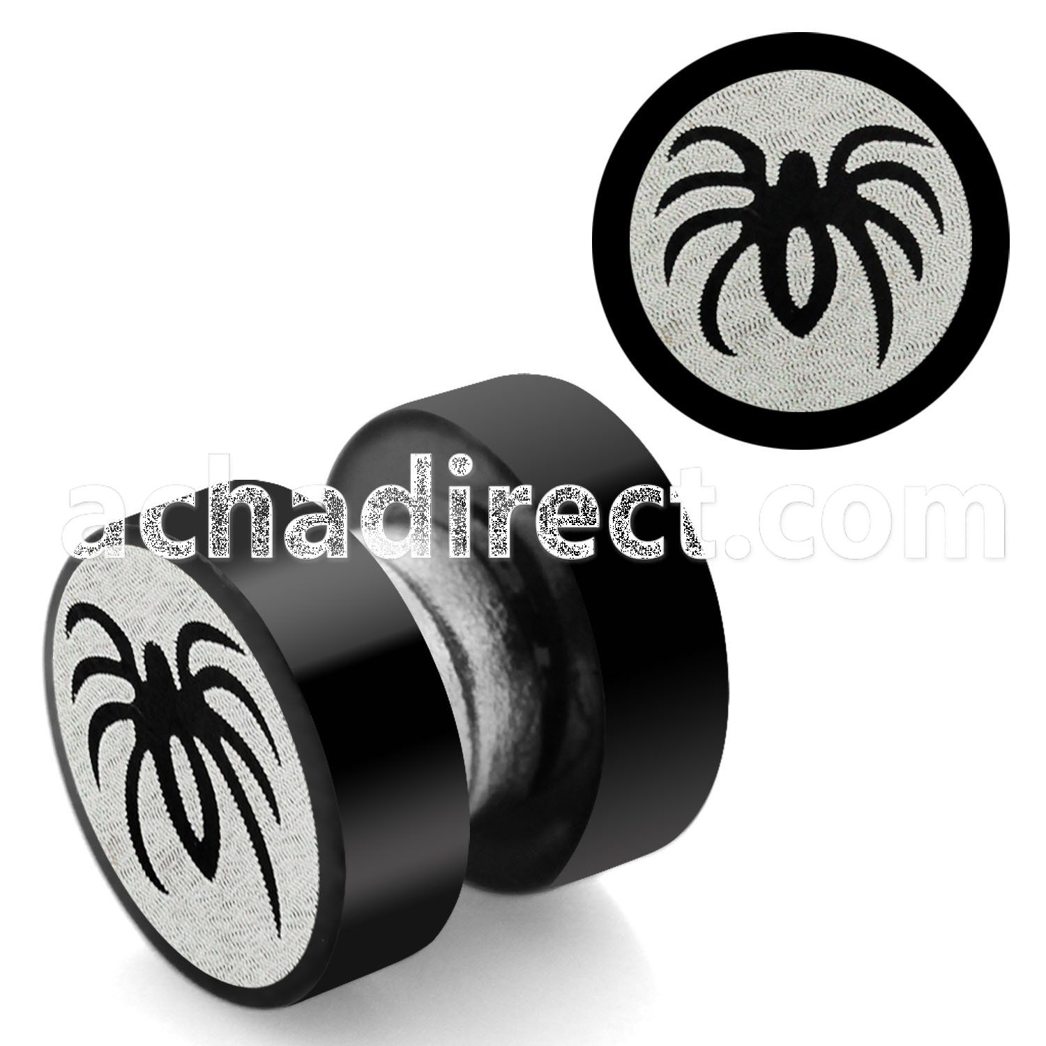 mpls11 black 316l steel magnetic fake plug w spider logo