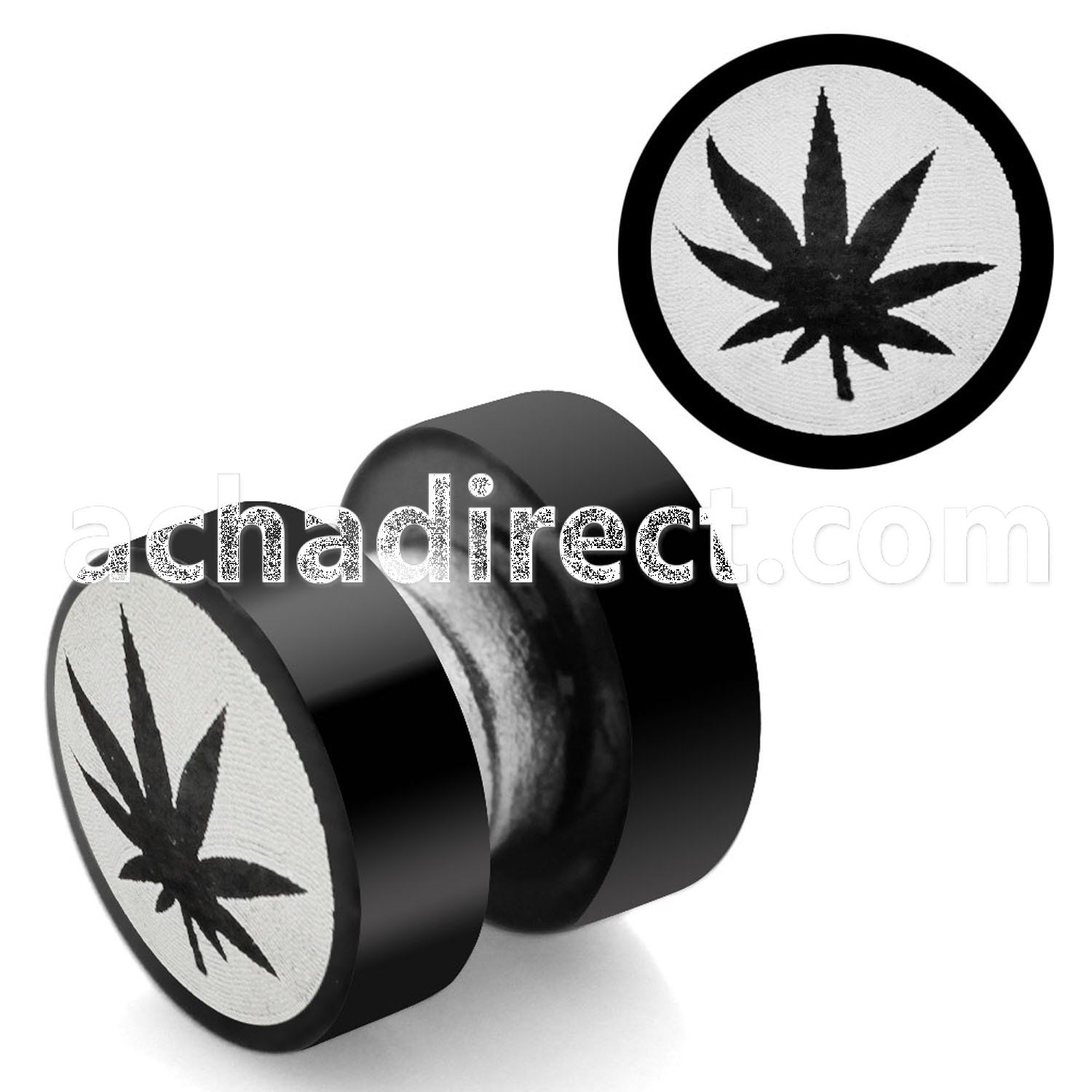 mpls1 black 316l steel magnetic fake plug with marijuana logo