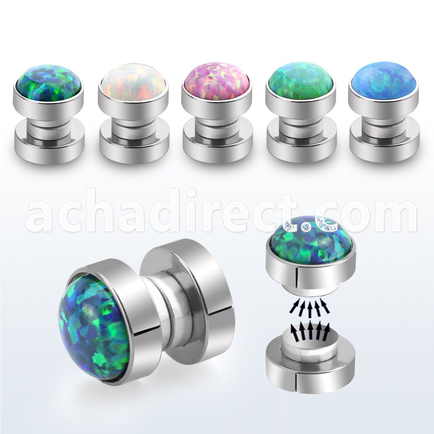 mpmo 316l steel magnetic fake plug w synthetic opal top