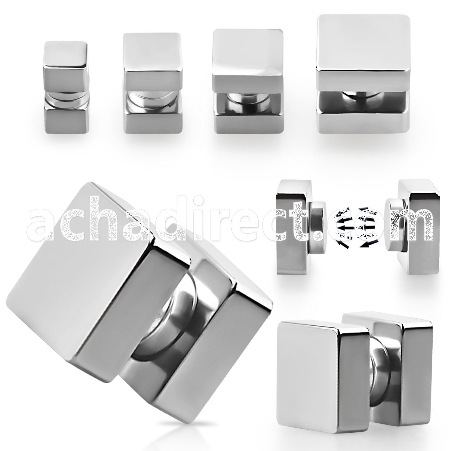 mpsq high polished 316l steel magnetic fake plug w squares
