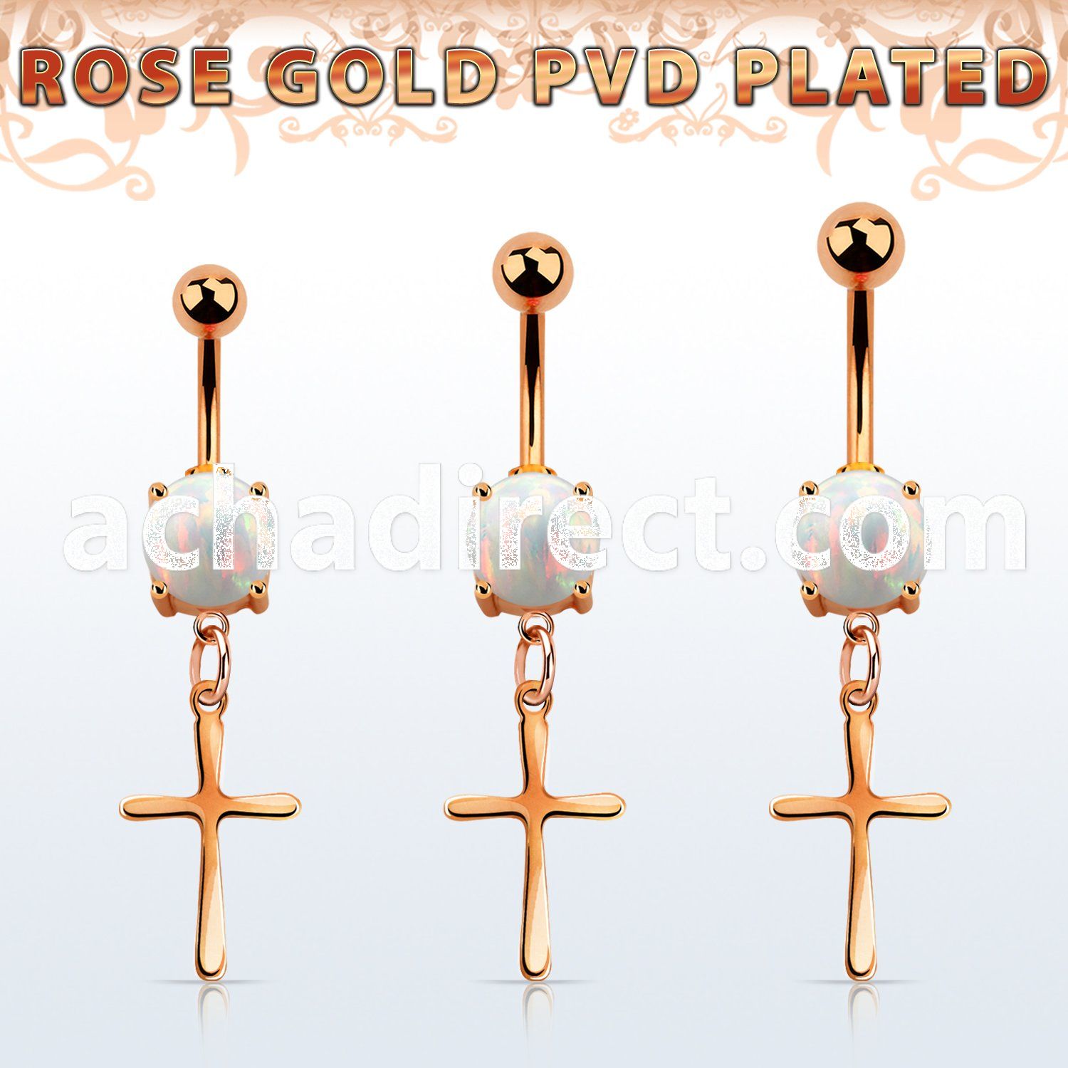 mrocrs rose gold steel belly banana w opal plain cross