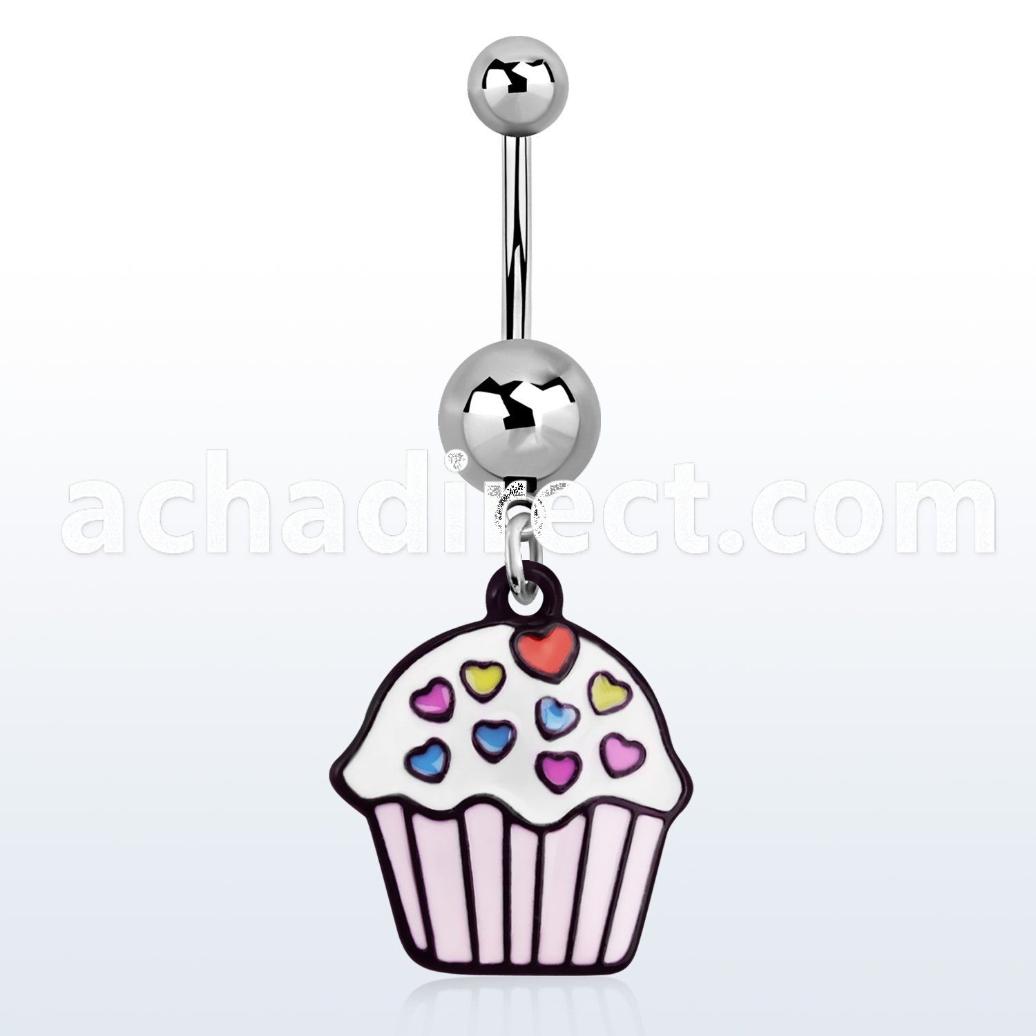 msd456 316l steel belly banana w dangling painted cupcake