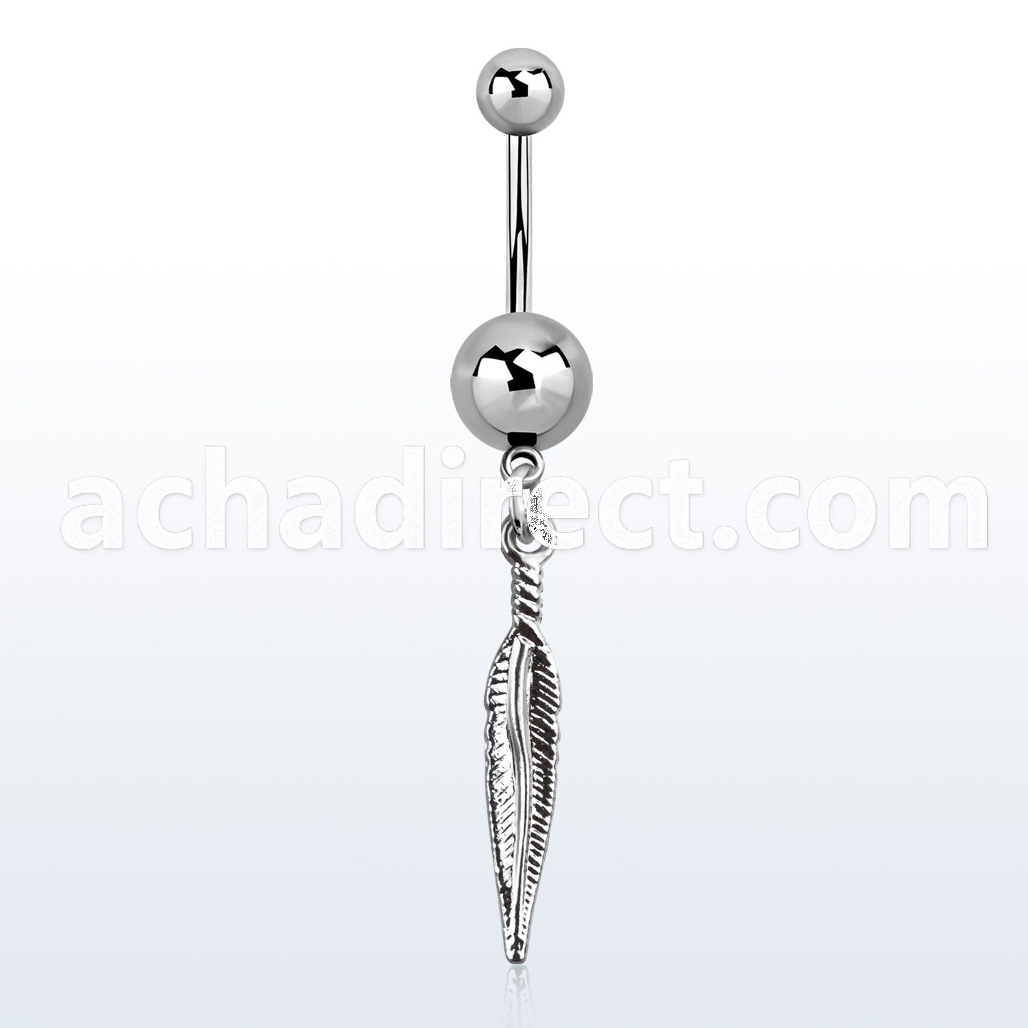 msd583 316l steel belly banana w a dangling small feather