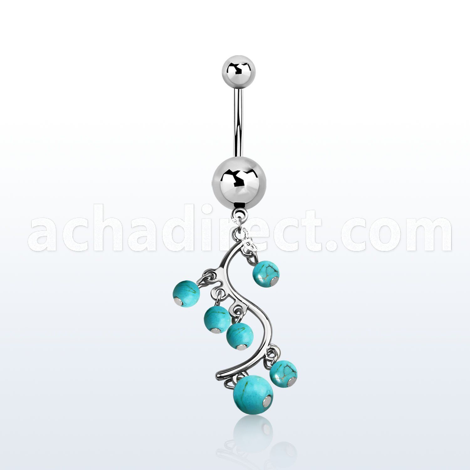 msd695 316l plain steel belly banana w vine turquoise balls