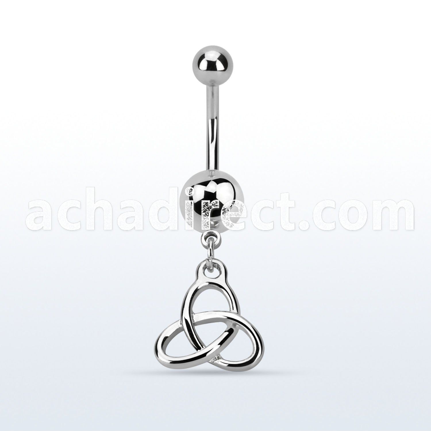 msd736 316l steel belly banana w a dangling celtic trinity knot