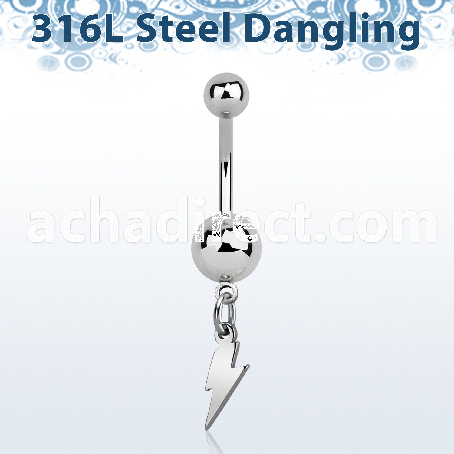 msdlit 316l steel belly banana w dangling lightning symbol