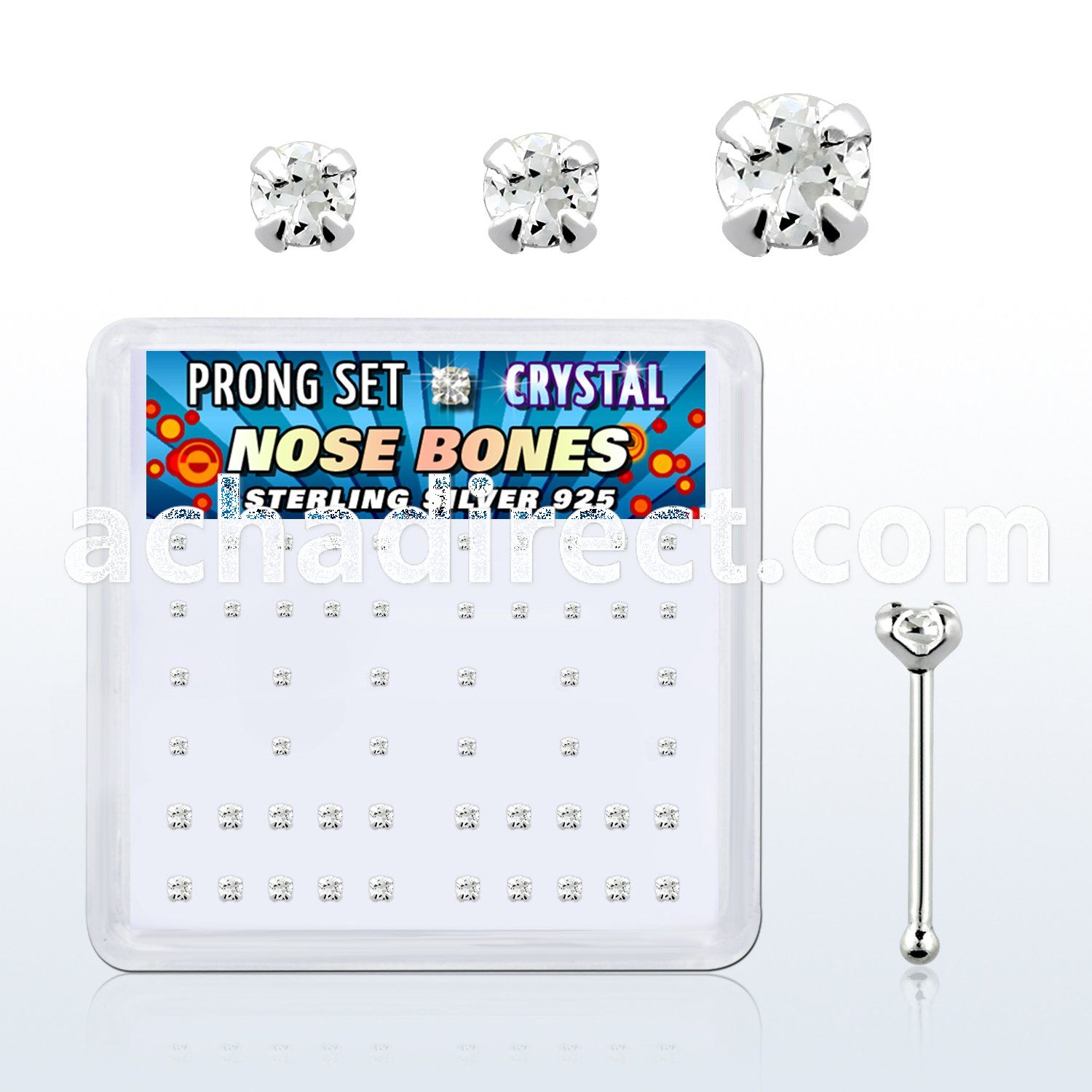 nbbxpbc box of silver nose bones w 1 4 1 5 2mm prong crystals