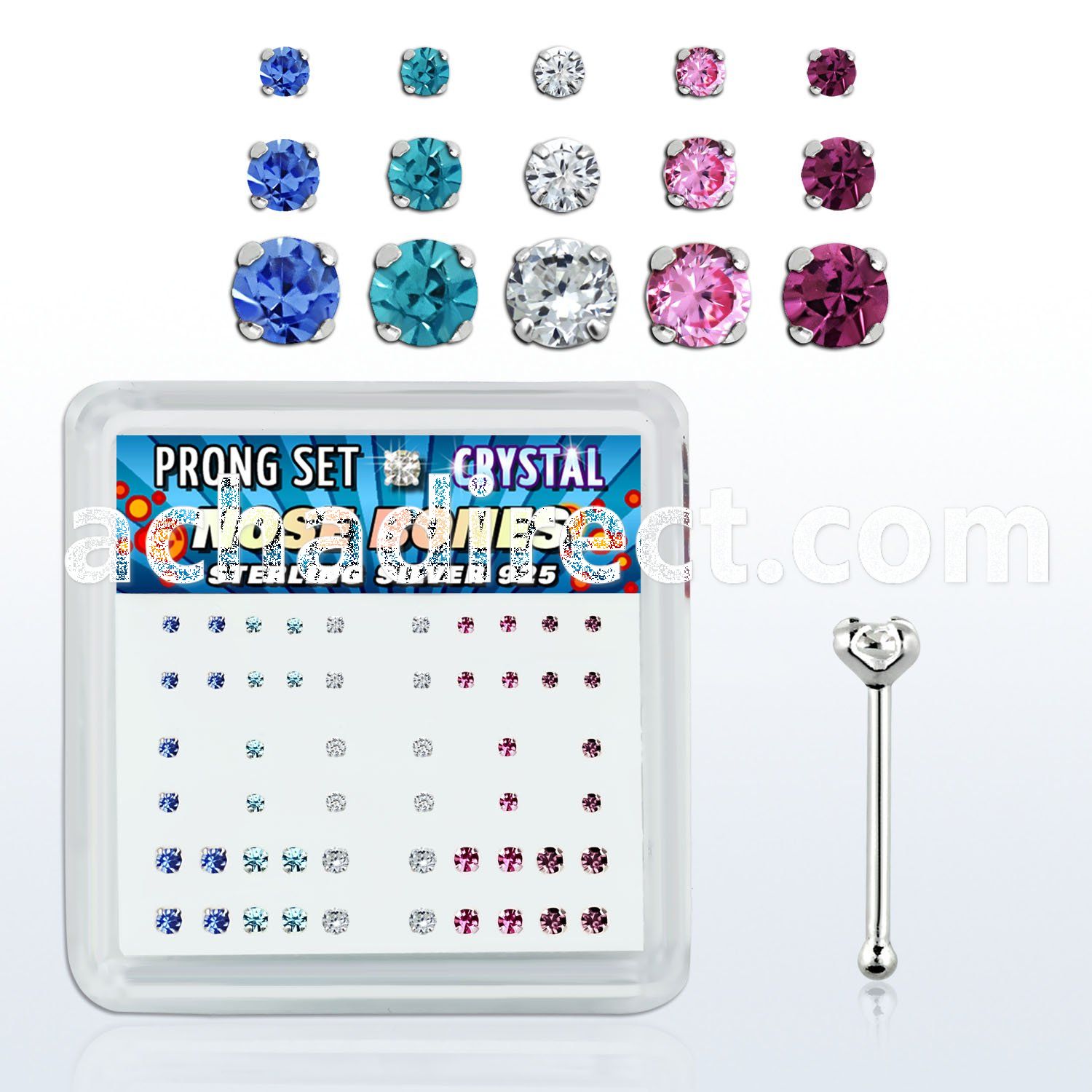nbbxpbm silver nose bones w 1 4 1 5 2mm prong color crystals