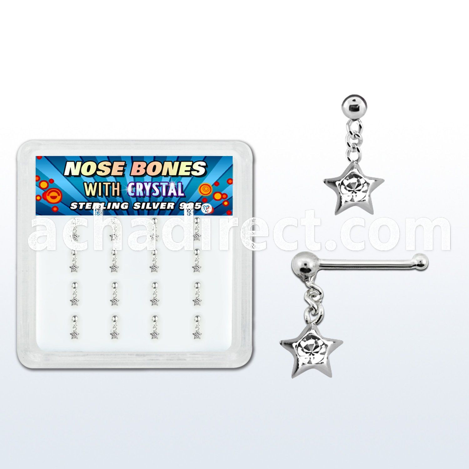 nbds16c box w silver nose bones, w a dangling star