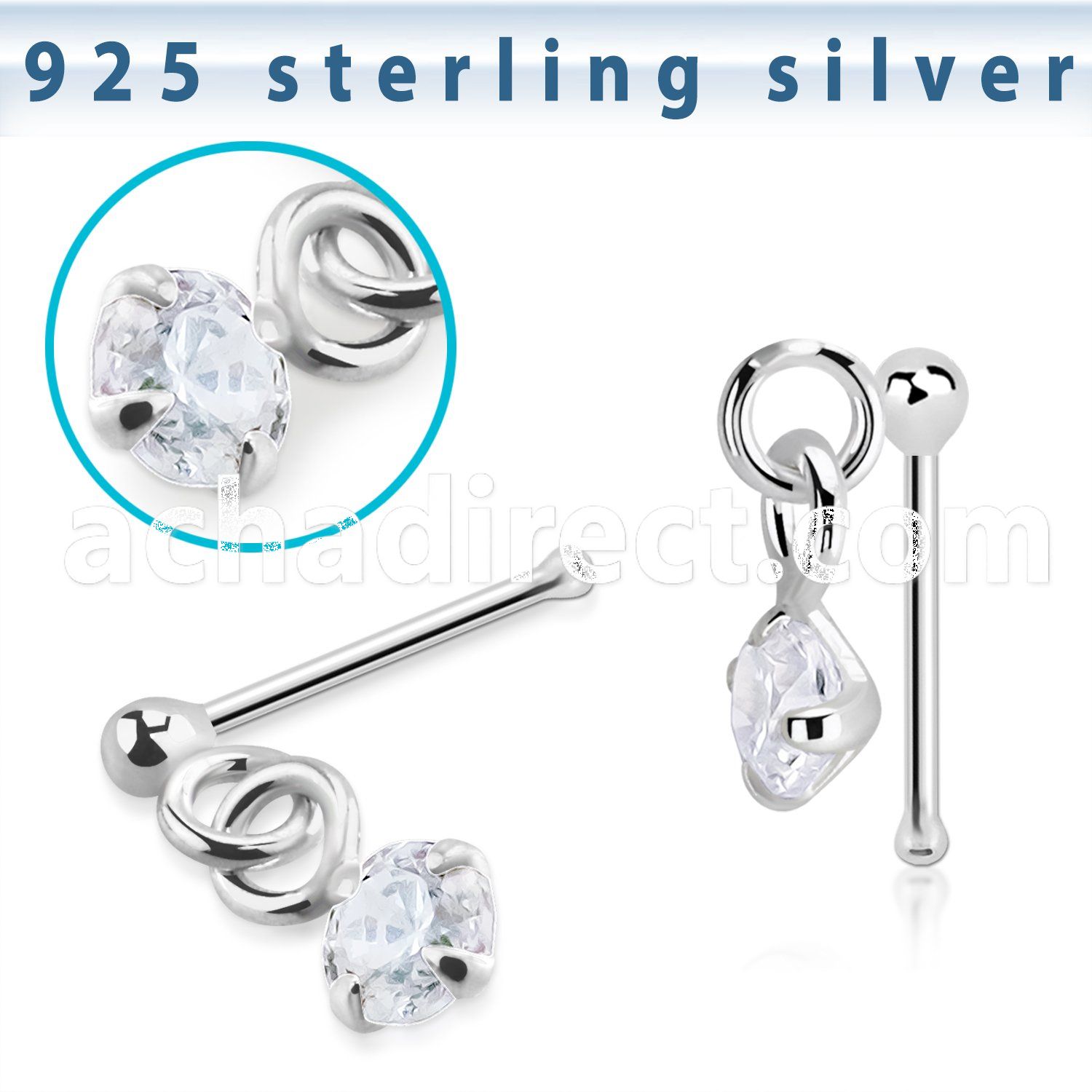 nbdvpz1 silver nose bone ball prong set dangling cz