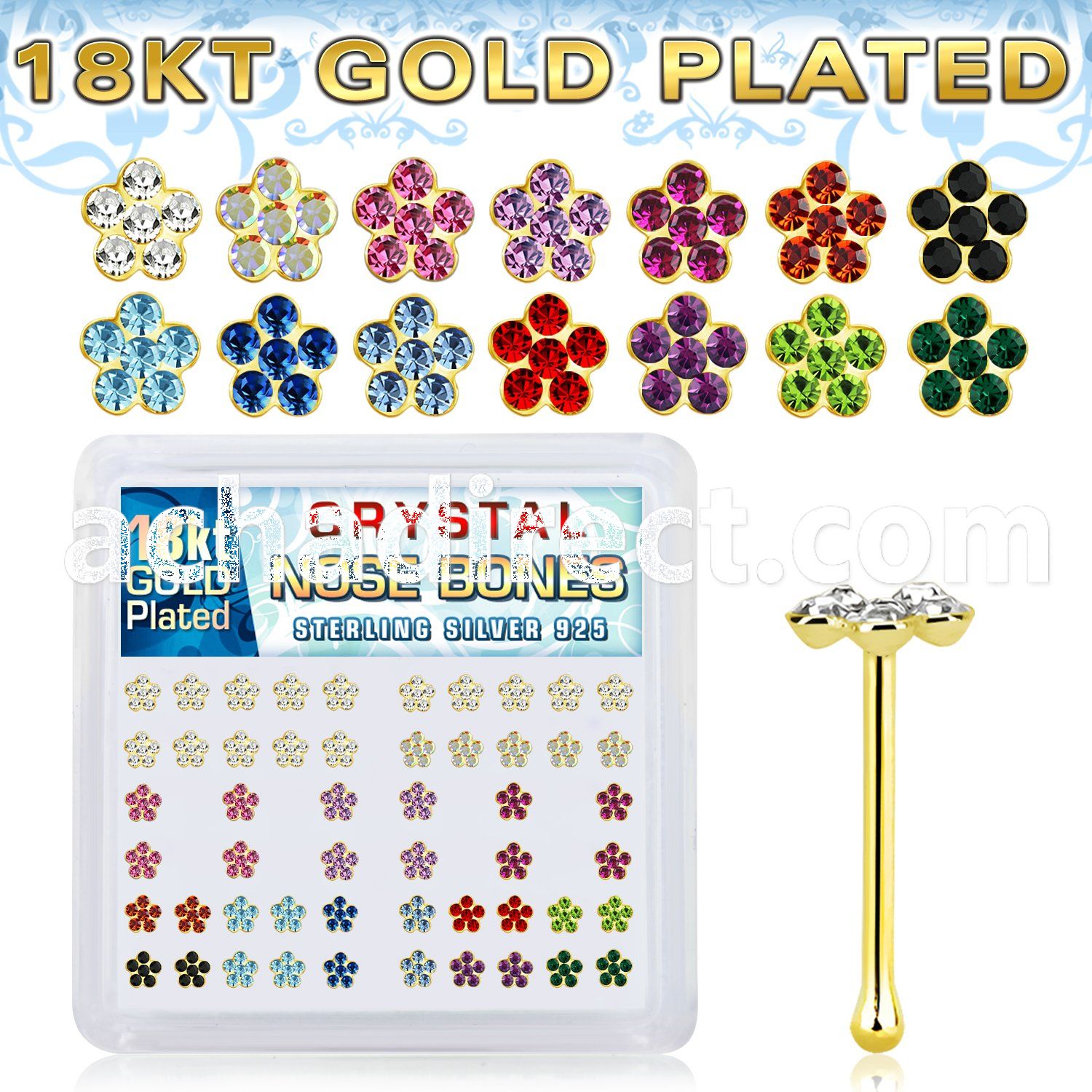 nblfbxsg 18k gold plated silver nose bones color flower